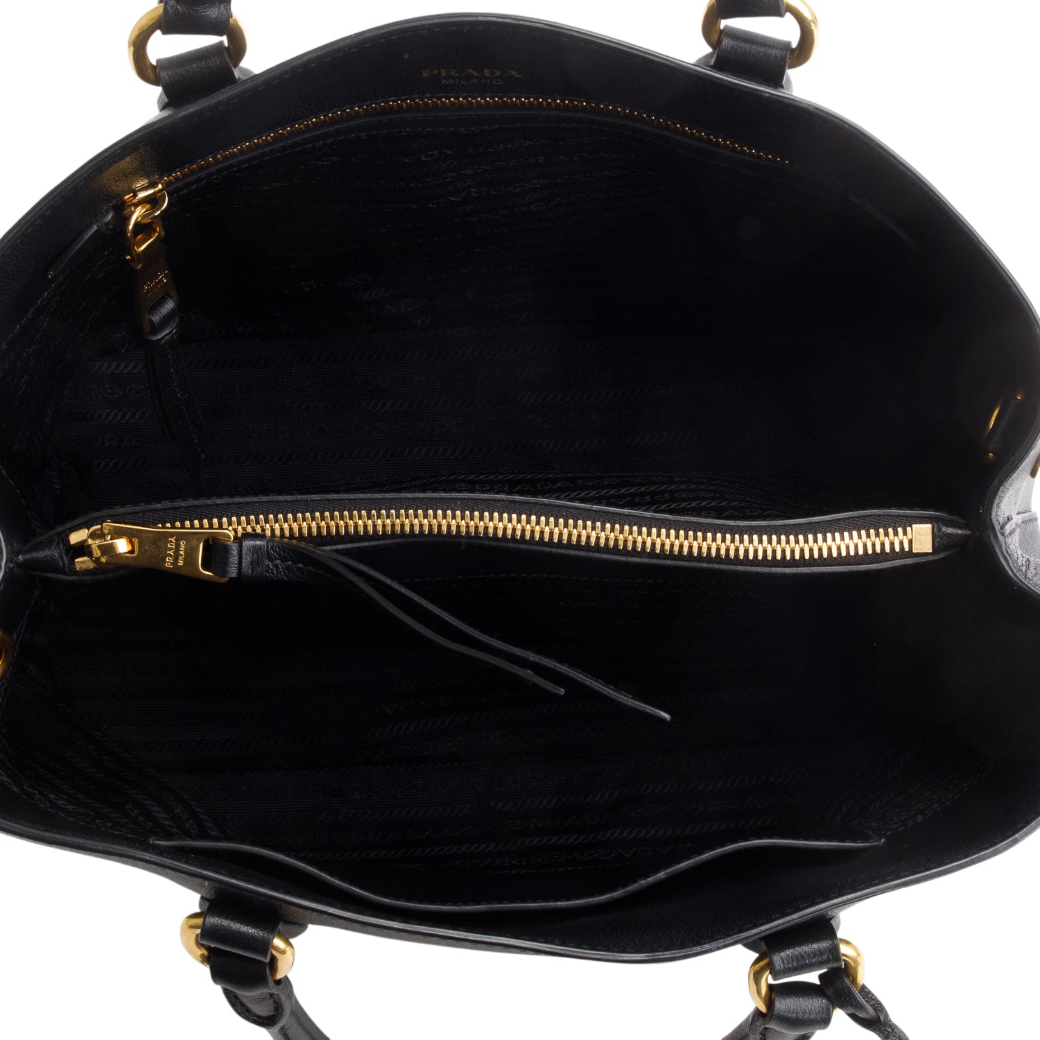 Prada Black Glace Calfskin Embossed Logo Tote w/ Strap