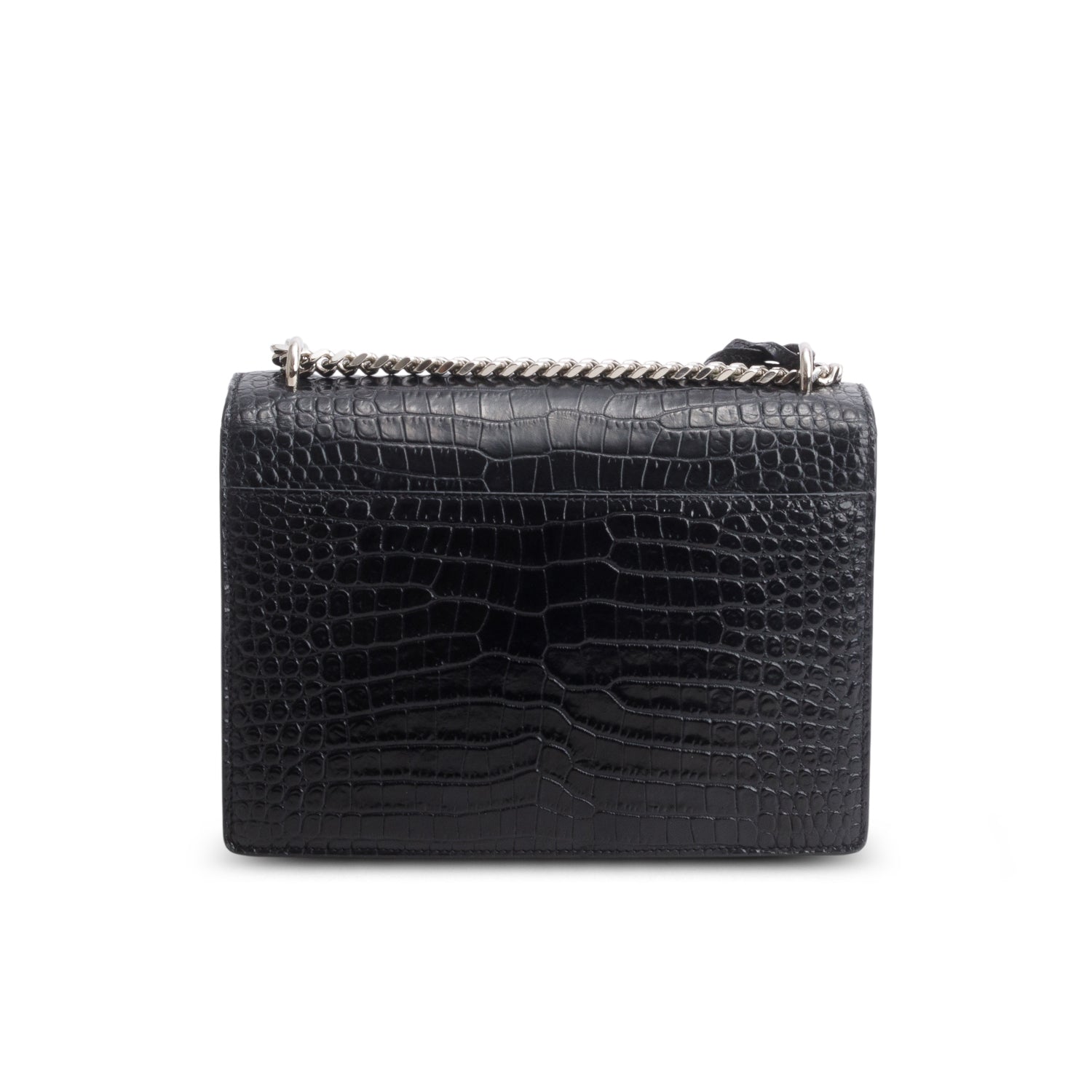 Saint Laurent Black Croc Embossed Calfskin Medium Sunset Bag