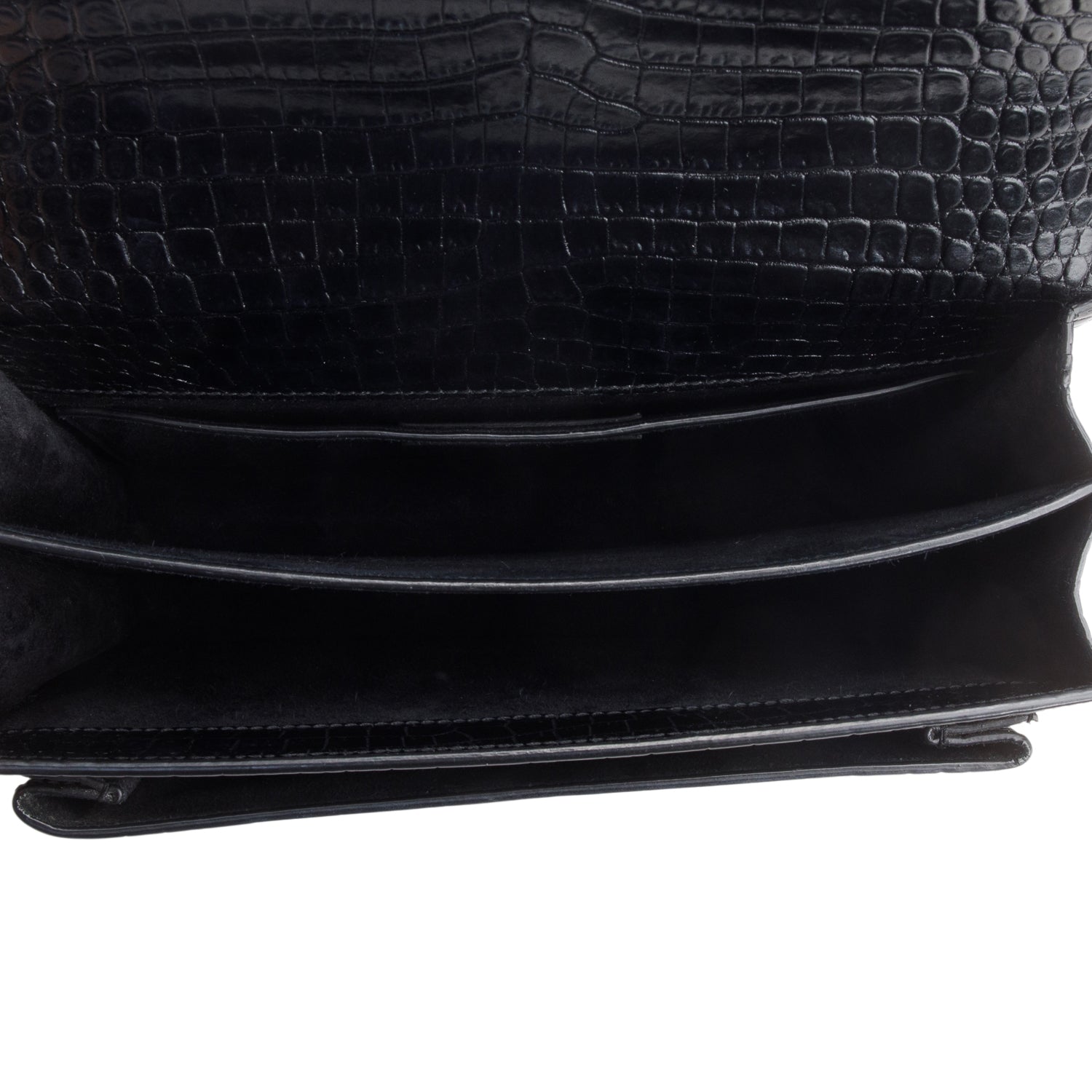 Saint Laurent Black Croc Embossed Calfskin Medium Sunset Bag