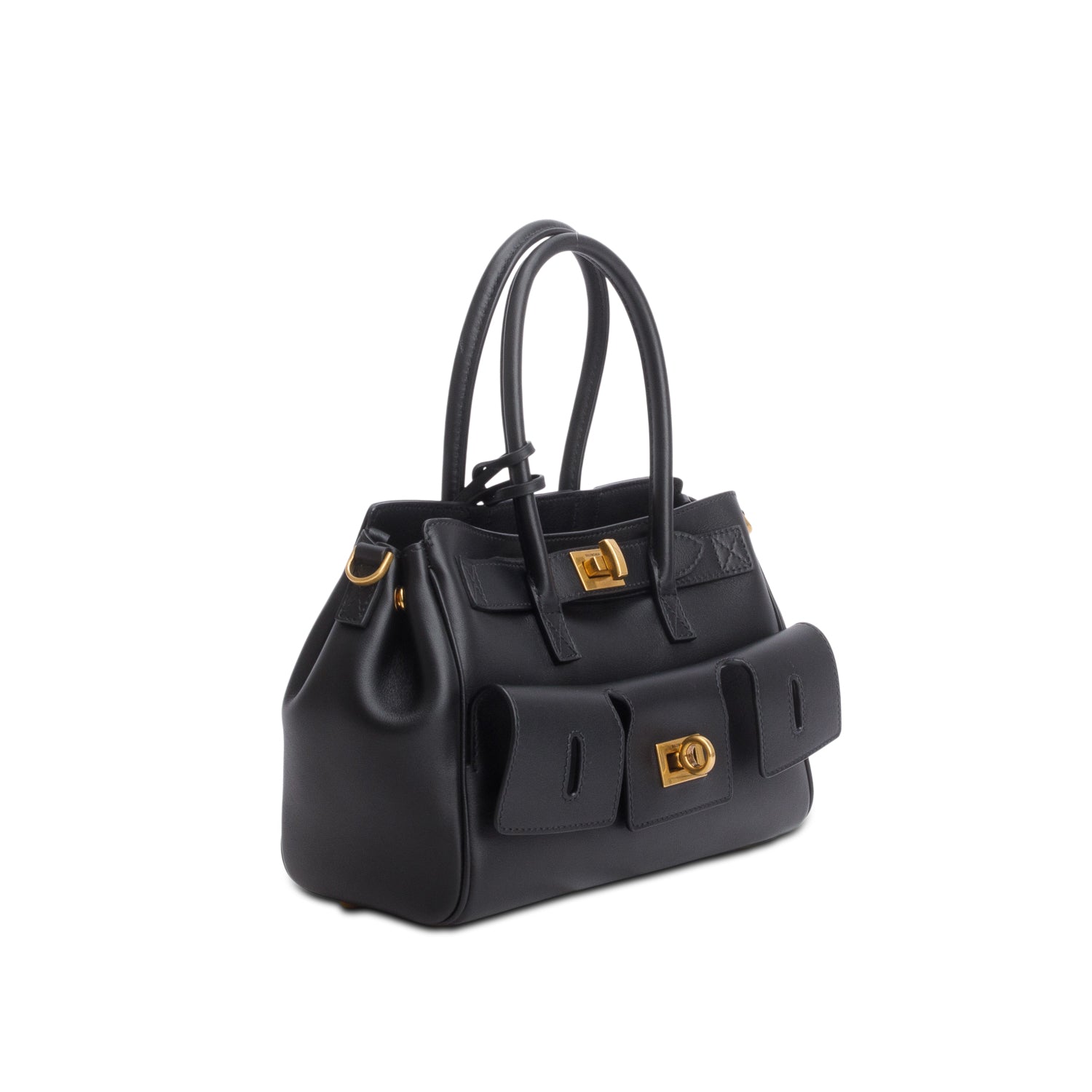 Balenciaga Black Lambskin Mini Bel Air Carry All Bag w/ Strap
