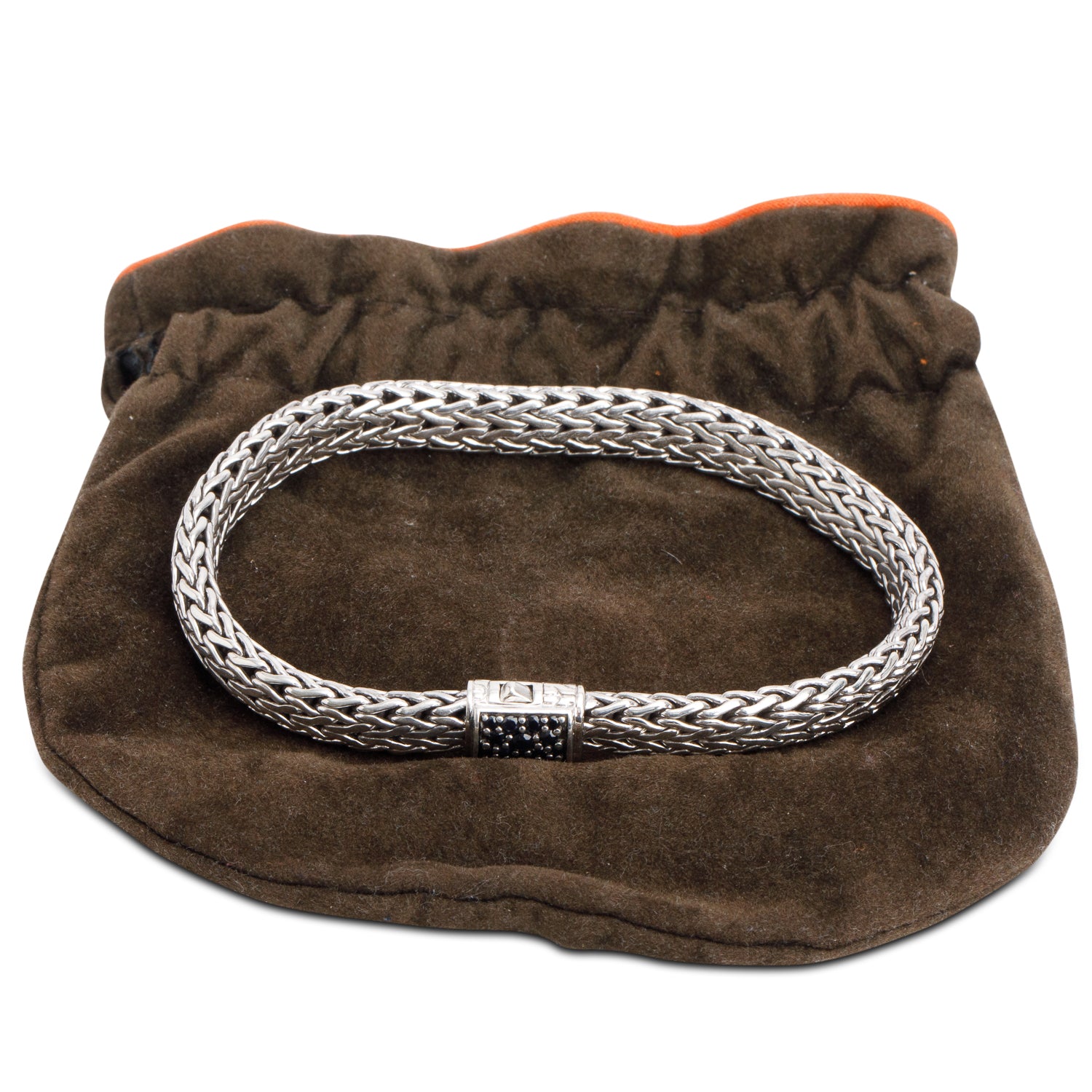 John Hardy Sterling Silver 8 MM Classic Chain Icon Bracelet with Black Sapphire