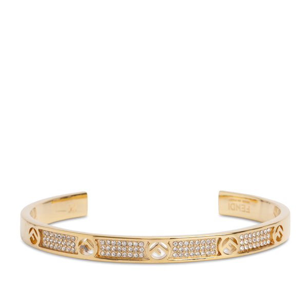 Fendi Gold-Tone Metal Crystal F Is Fendis Cuff Bracelet w/ Box