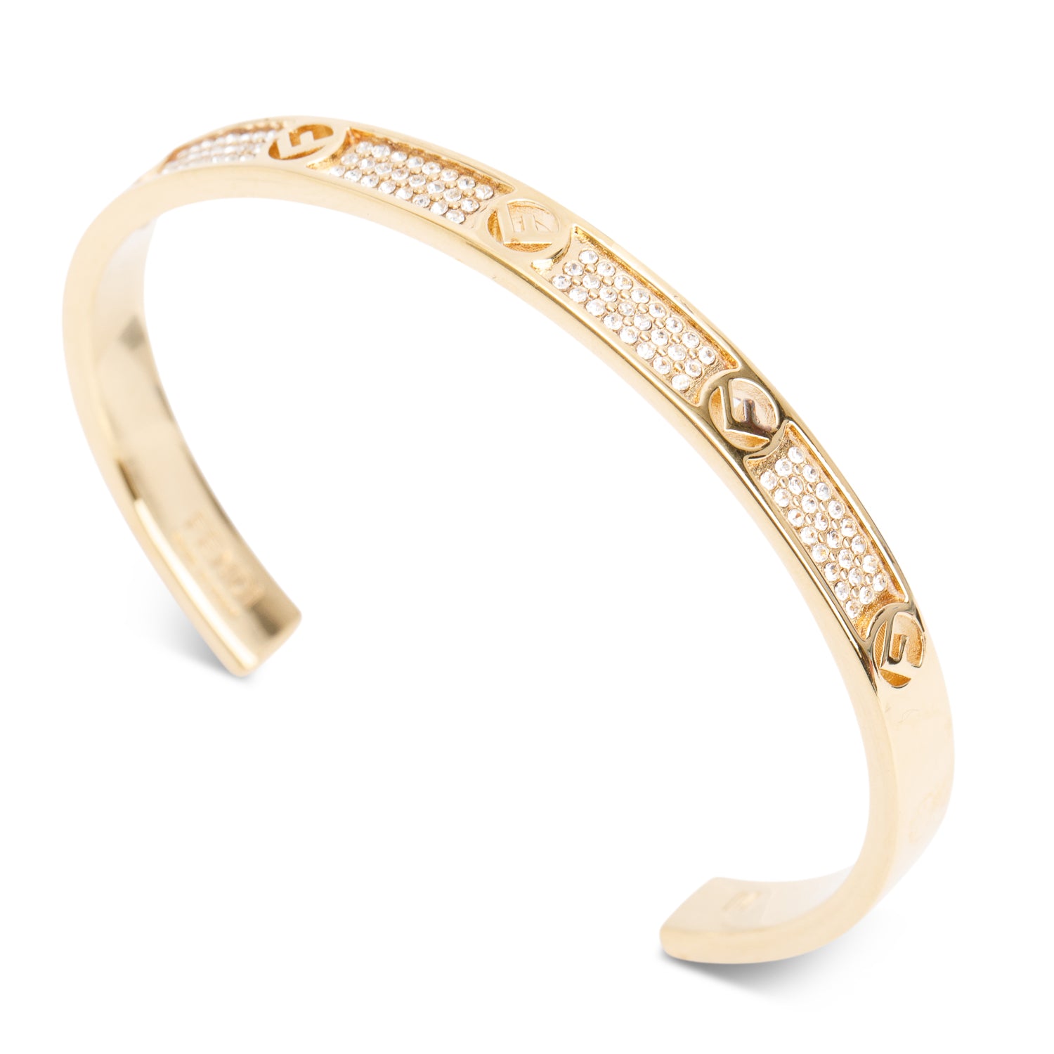 Fendi Gold-Tone Metal Crystal F Is Fendis Cuff Bracelet w/ Box