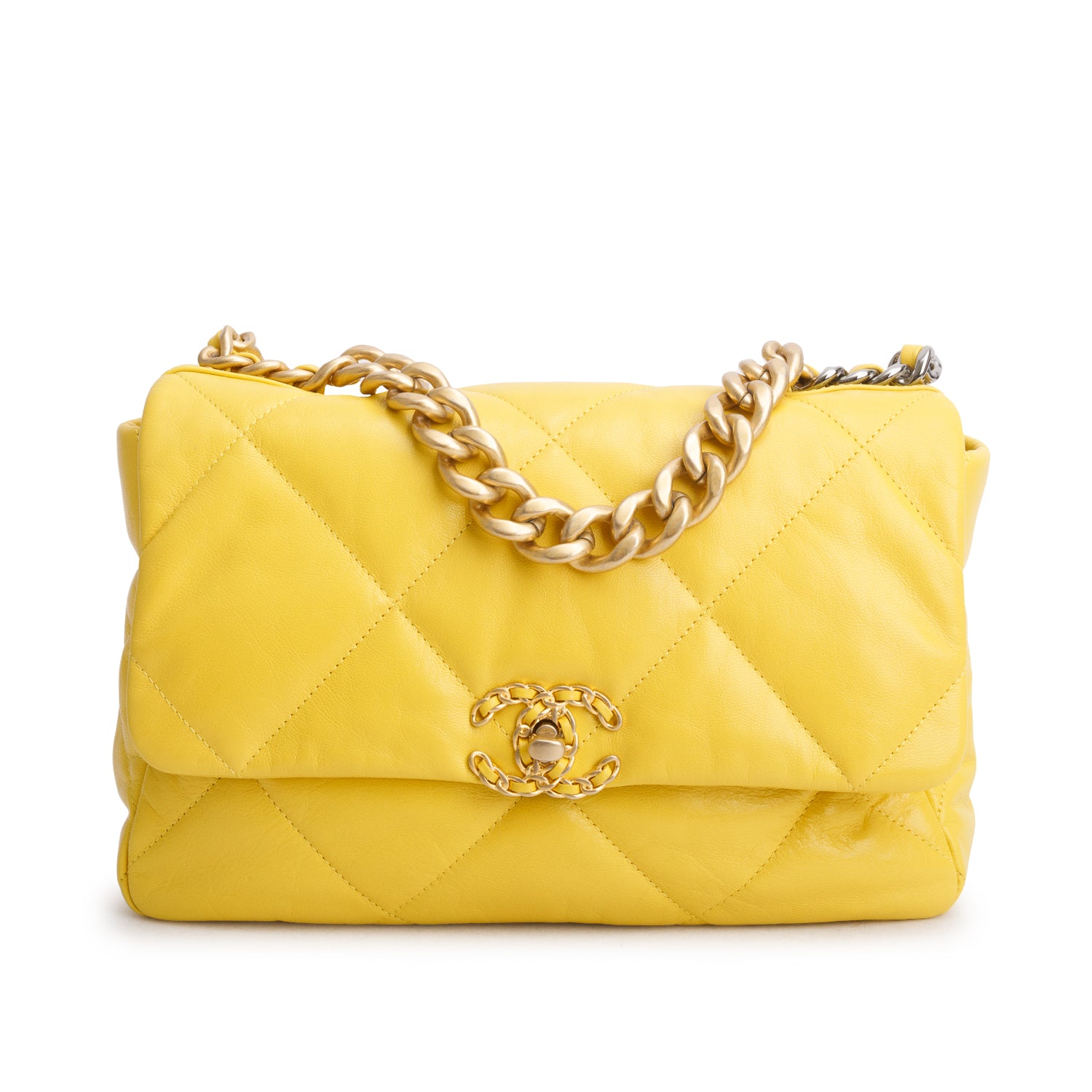 Chanel 2020 Yellow Lambskin Quilted Large 19 Flap Bag