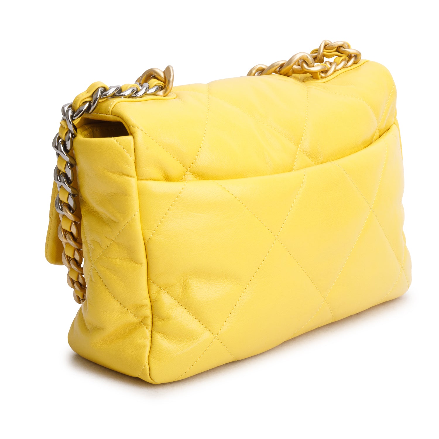 Chanel 2020 Yellow Lambskin Quilted Large 19 Flap Bag