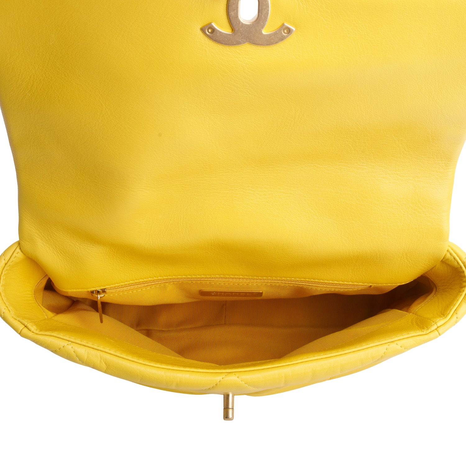 Chanel 2020 Yellow Lambskin Quilted Large 19 Flap Bag