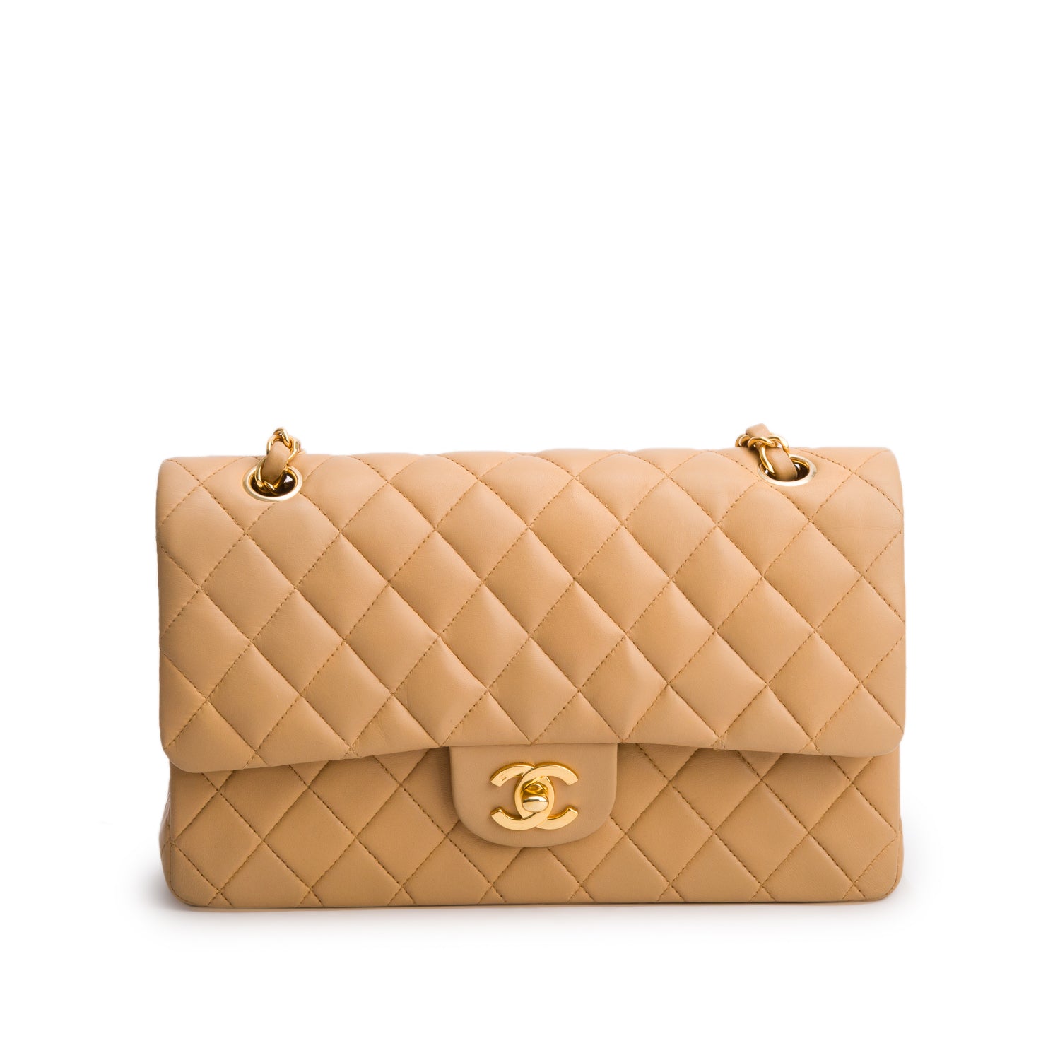 Chanel Beige Lambskin Quilted Medium Double Flap w/ Box & Authenticity Card