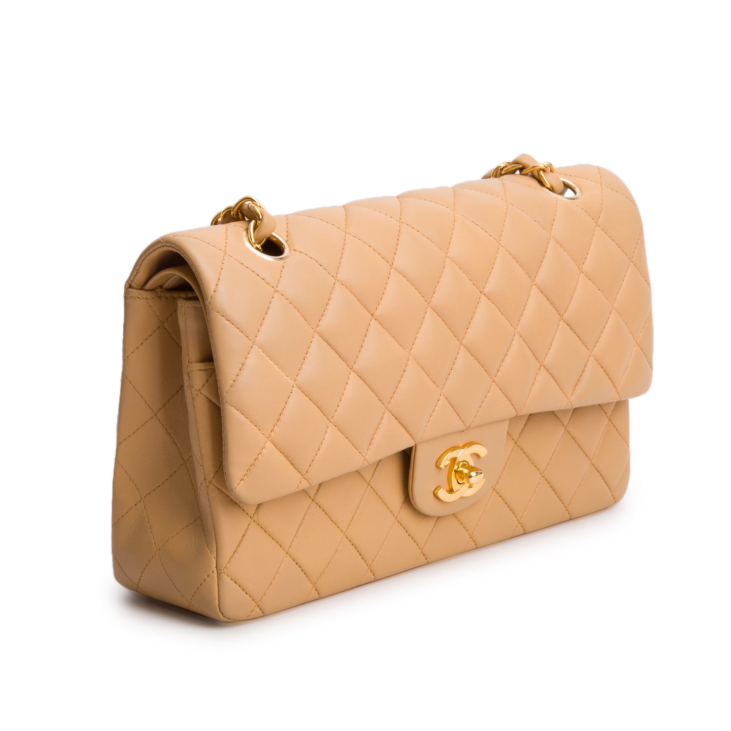Chanel Beige Lambskin Quilted Medium Double Flap w/ Box & Authenticity Card