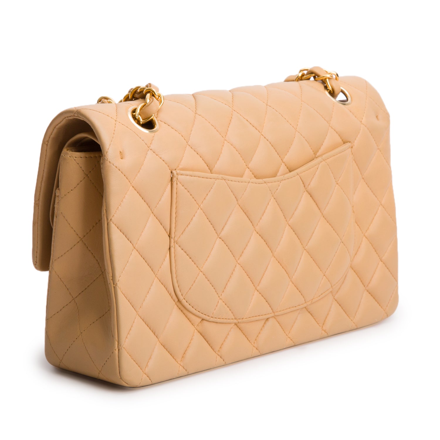 Chanel Beige Lambskin Quilted Medium Double Flap w/ Box & Authenticity Card