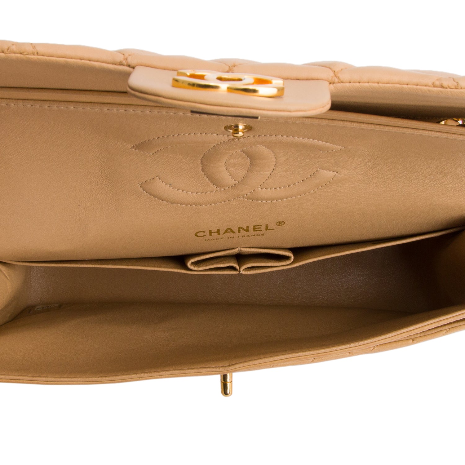 Chanel Beige Lambskin Quilted Medium Double Flap w/ Box & Authenticity Card