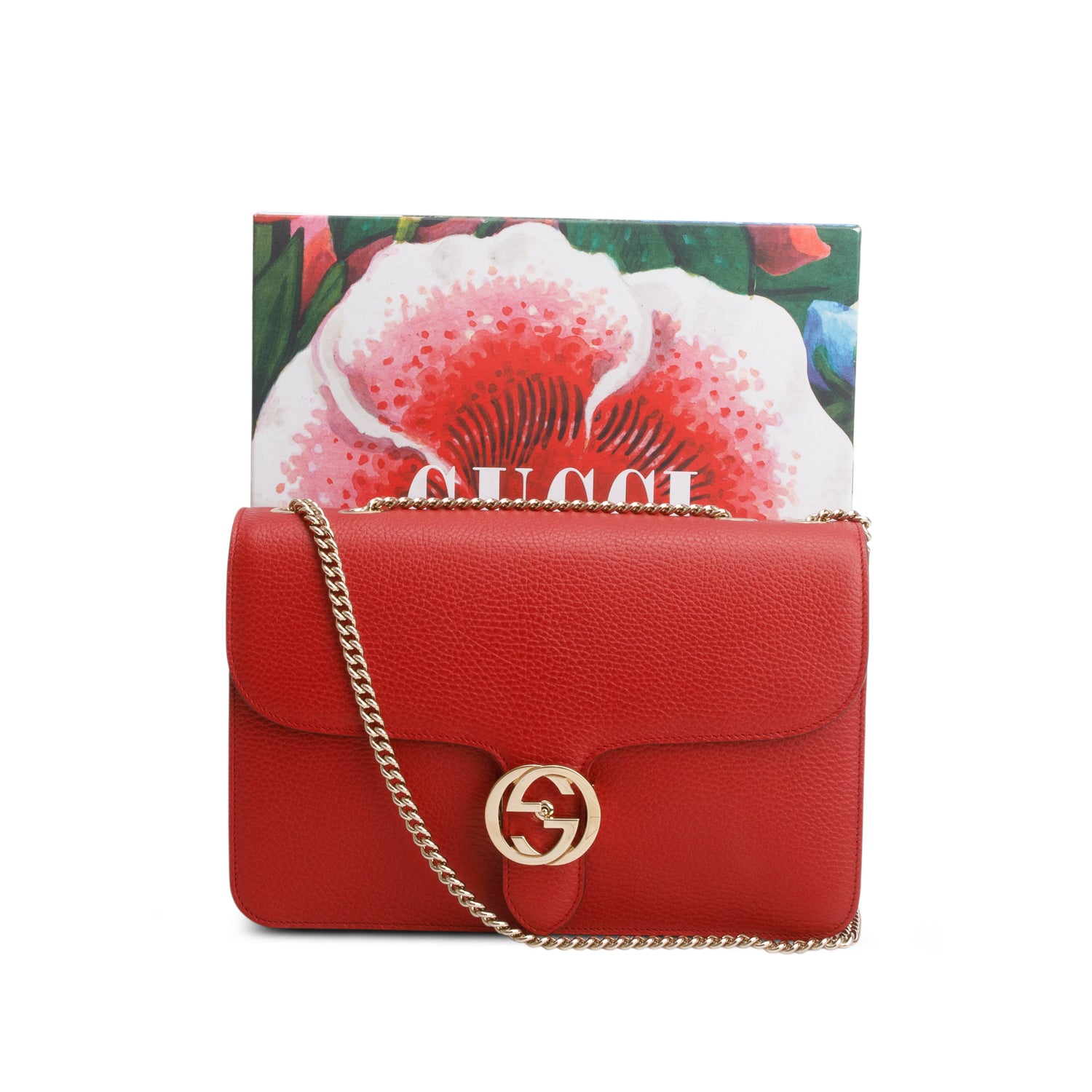 Gucci Red Dollar Calfskin Medium Interlocking GG Shoulder Bag w/ Box