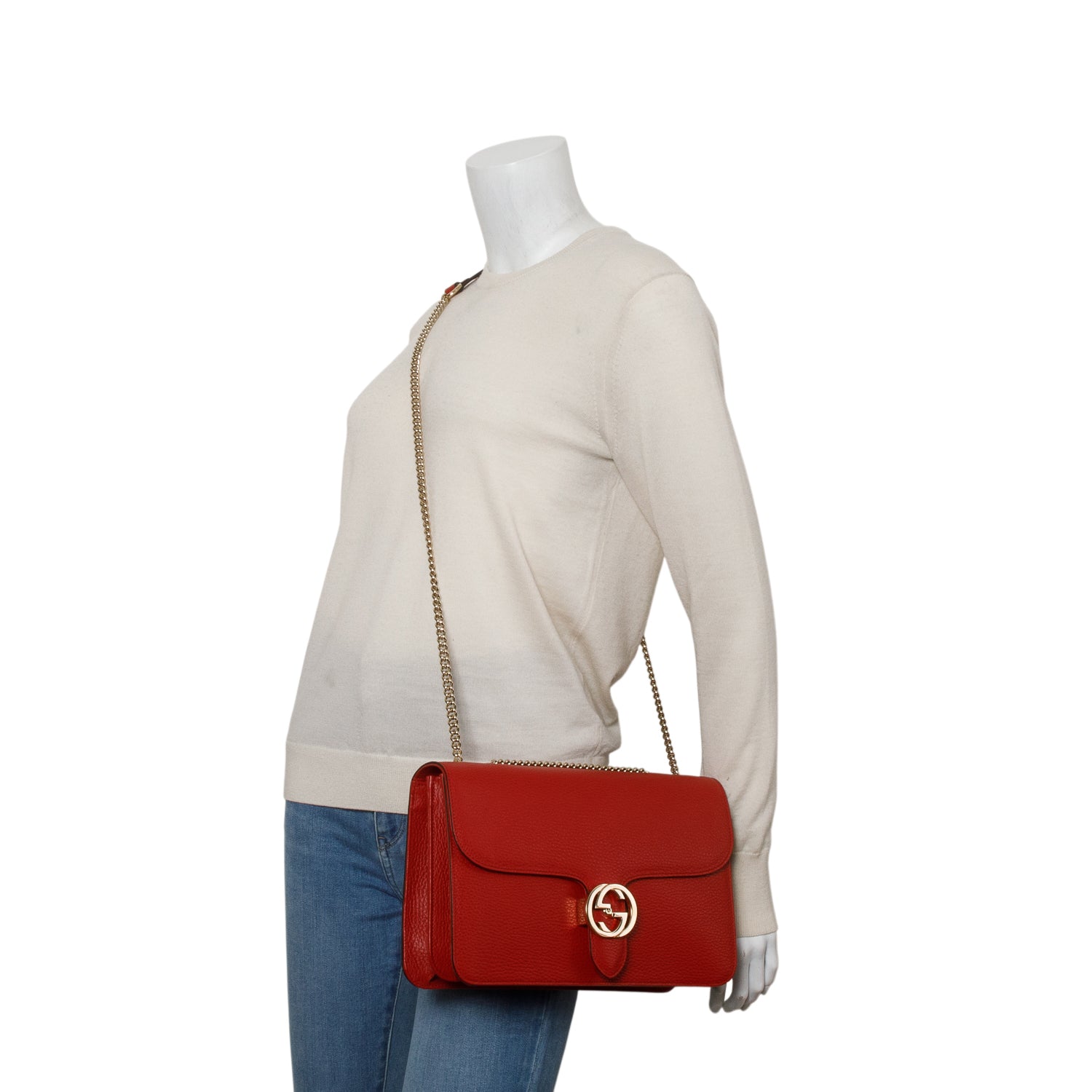 Gucci Red Dollar Calfskin Medium Interlocking GG Shoulder Bag w/ Box