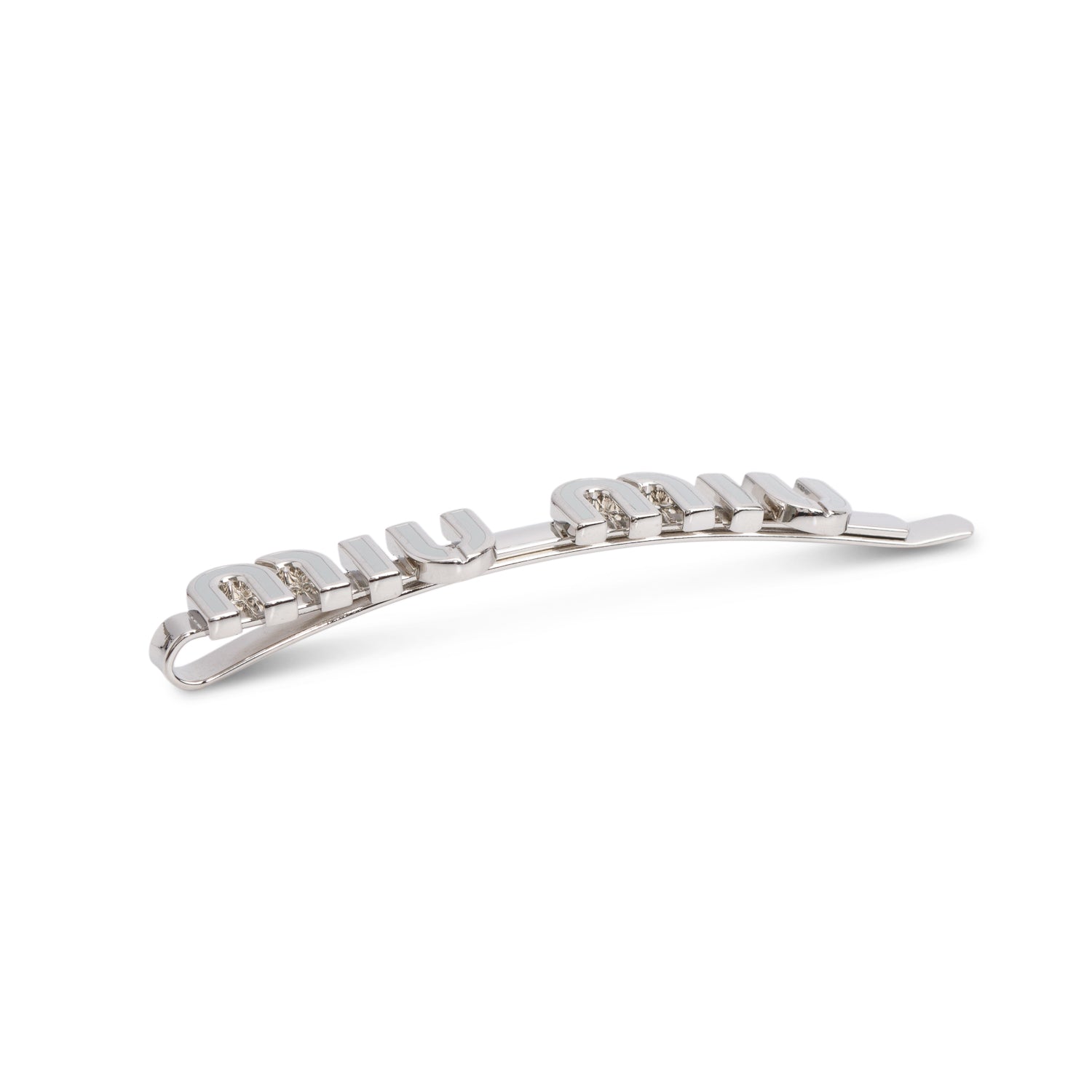 Miu Miu Silver Tone Metal Logo Hair Clip