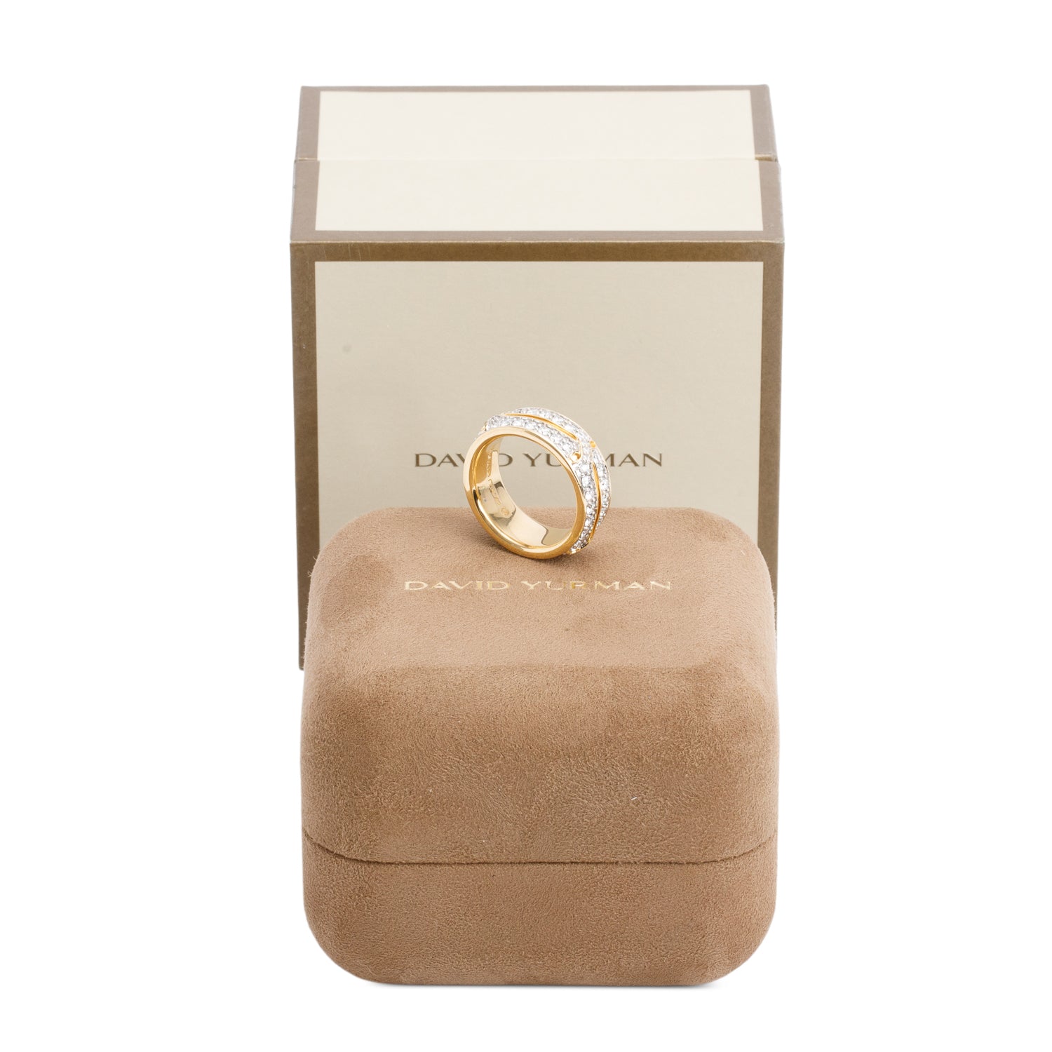 David Yurman 18k Yellow Gold Pave Diamond Armory 9 MM Band Ring, Size 10 w/ Box