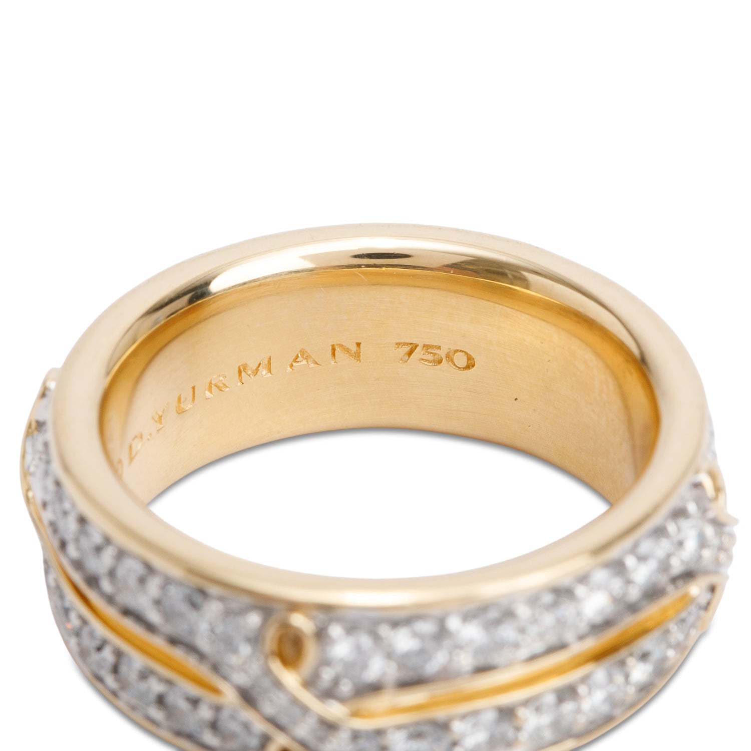 David Yurman 18k Yellow Gold Pave Diamond Armory 9 MM Band Ring, Size 10 w/ Box