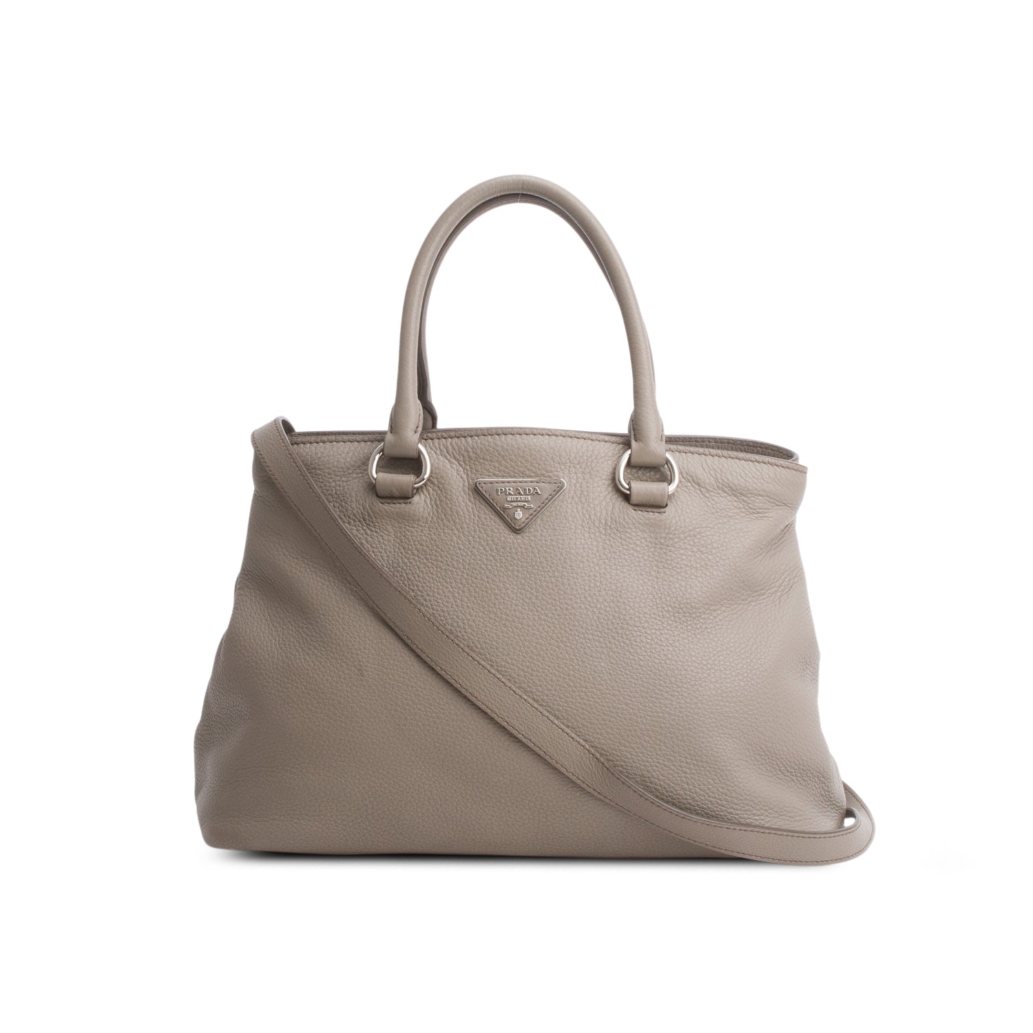 Prada Taupe Vitello Daino Convertible Tote w/ Strap