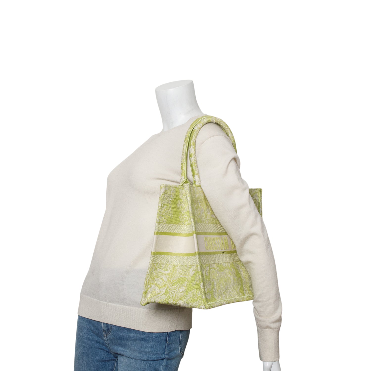 Christian Dior 2021 Green Canvas Embroidered Medium Zodiac Toile de Jouy Book Tote w/ Authenticity Card