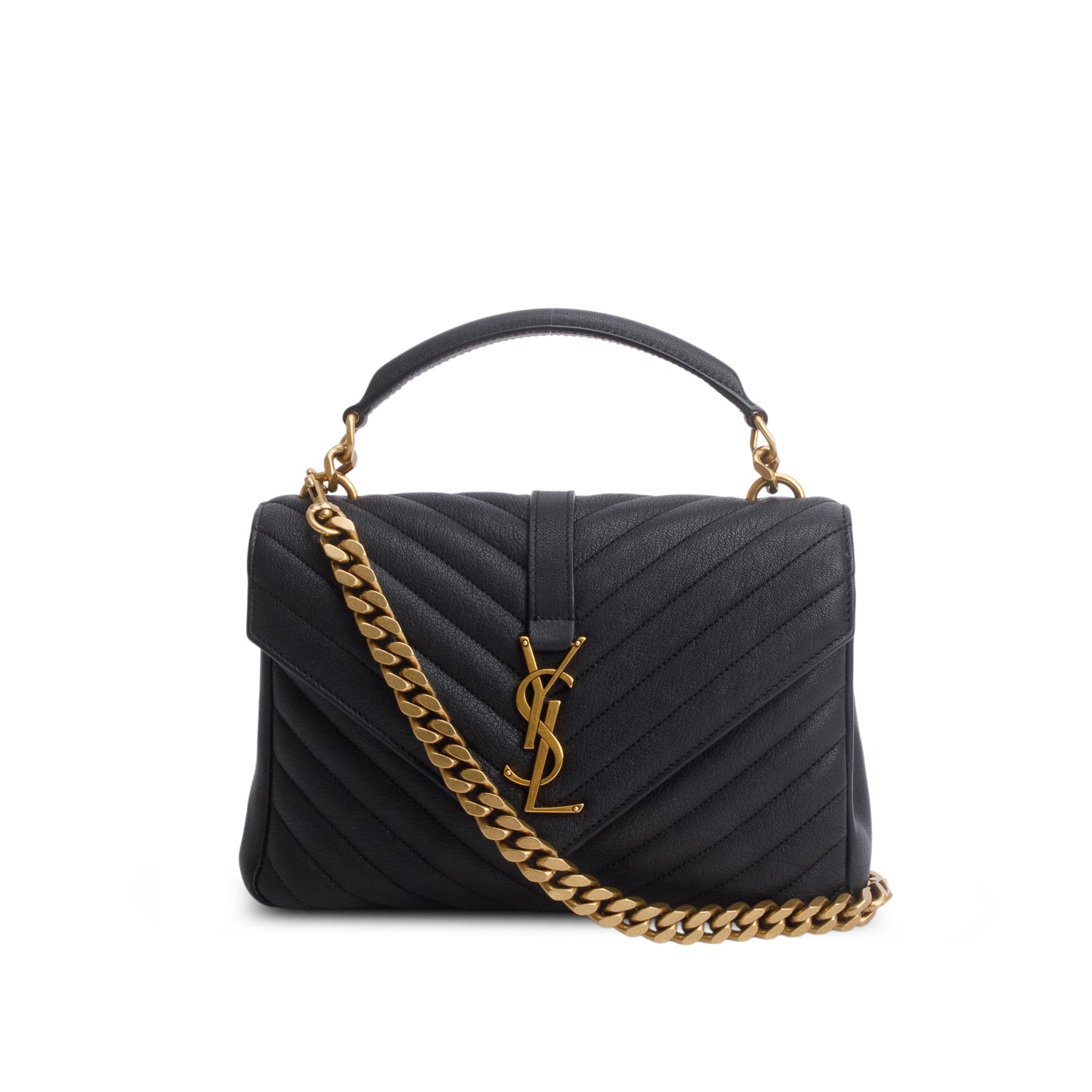 Saint Laurent 2023 Black Calfskin Matelasse Chevron Monogram Medium College Bag