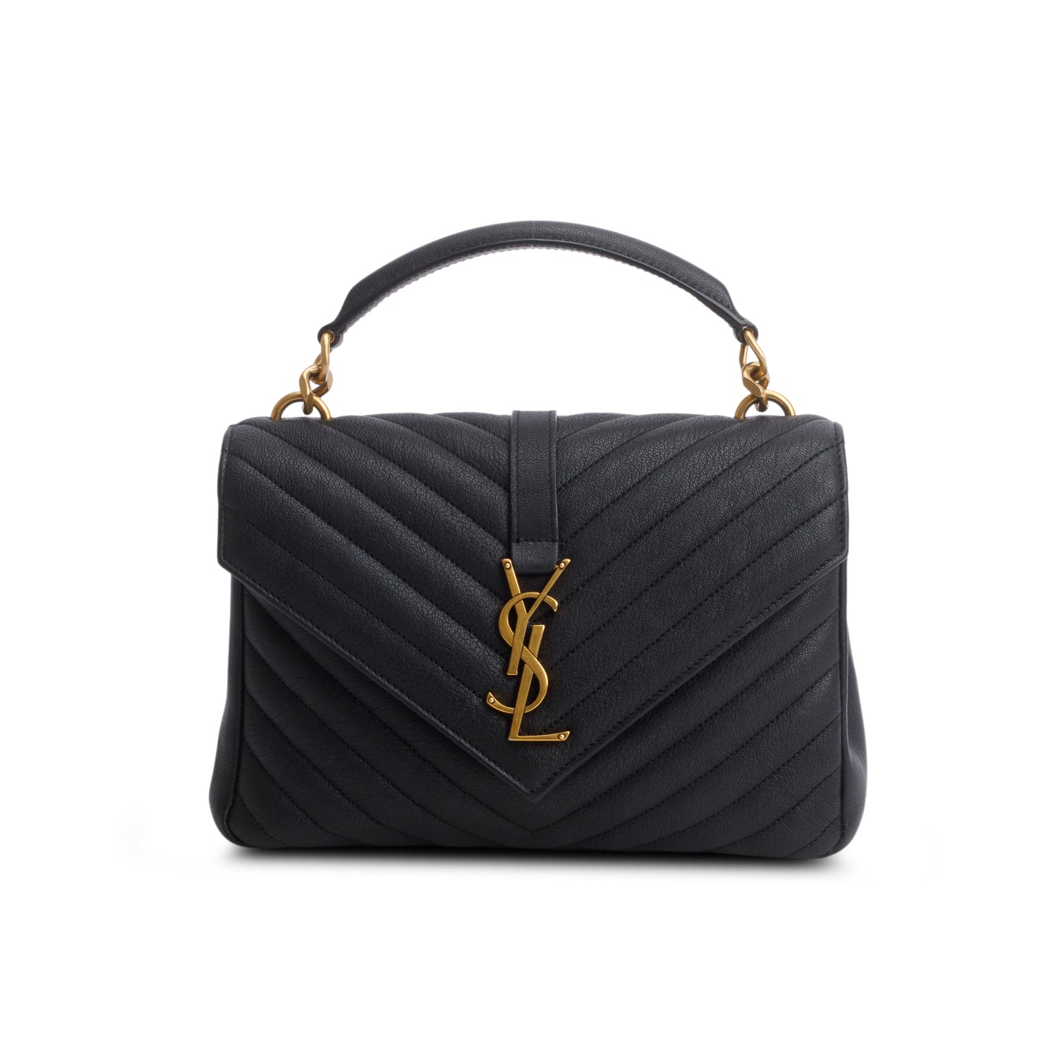 Saint Laurent 2023 Black Calfskin Matelasse Chevron Monogram Medium College Bag