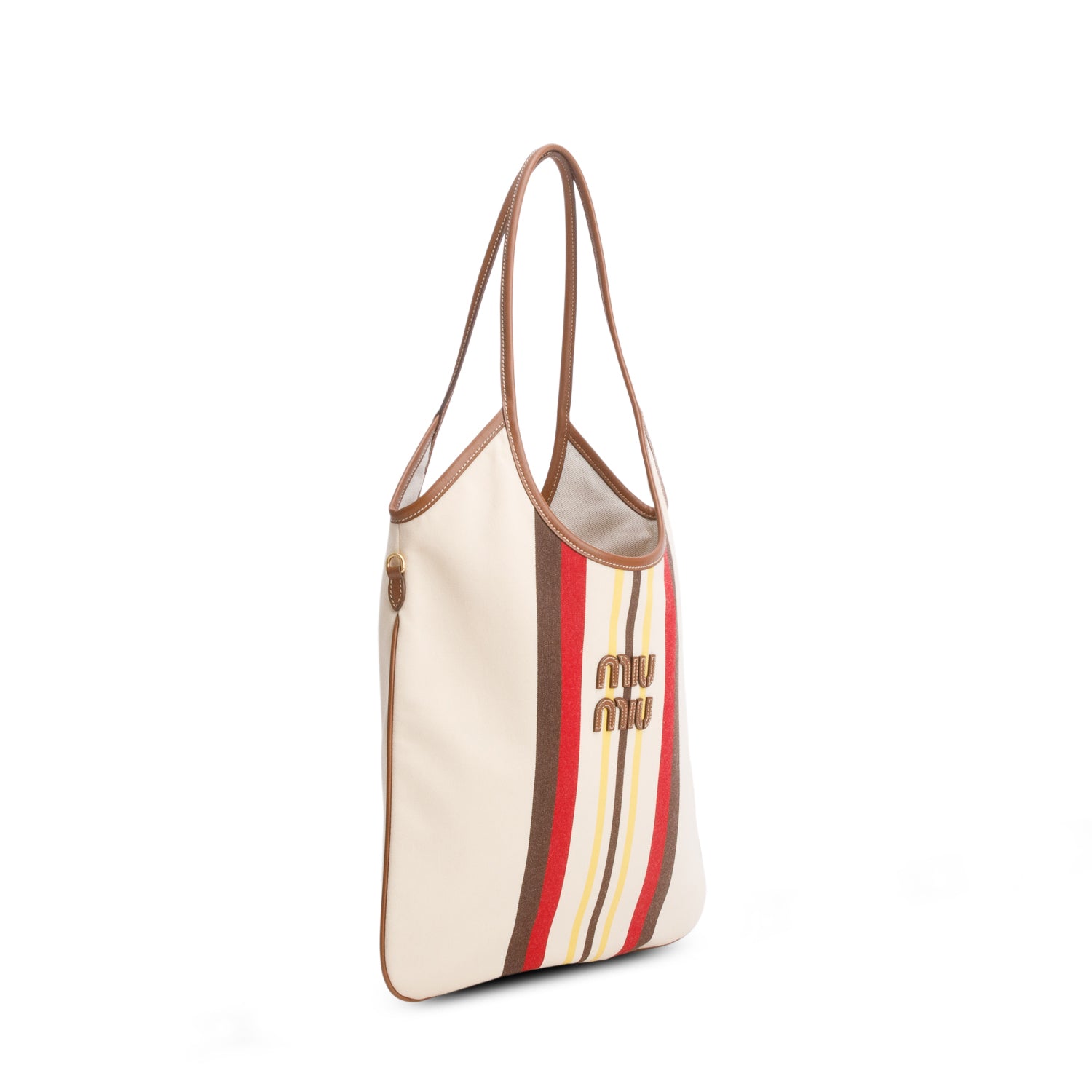 Miu Miu Cream Canvas Striped Ivy Tote