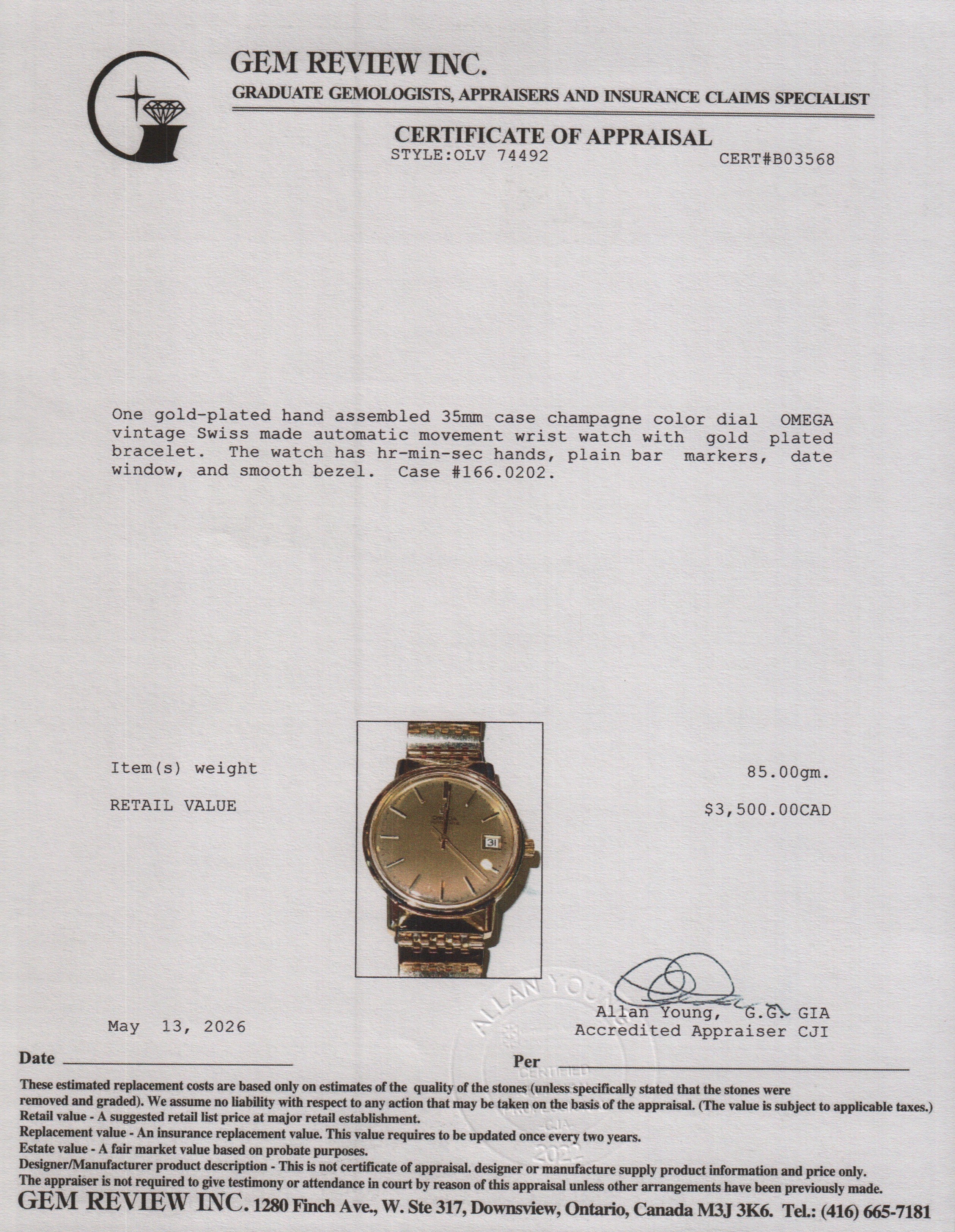 Omega Vintage Gold-Plated Stainless Steel Seamaster 35 MM Automatic Watch Gold Dial