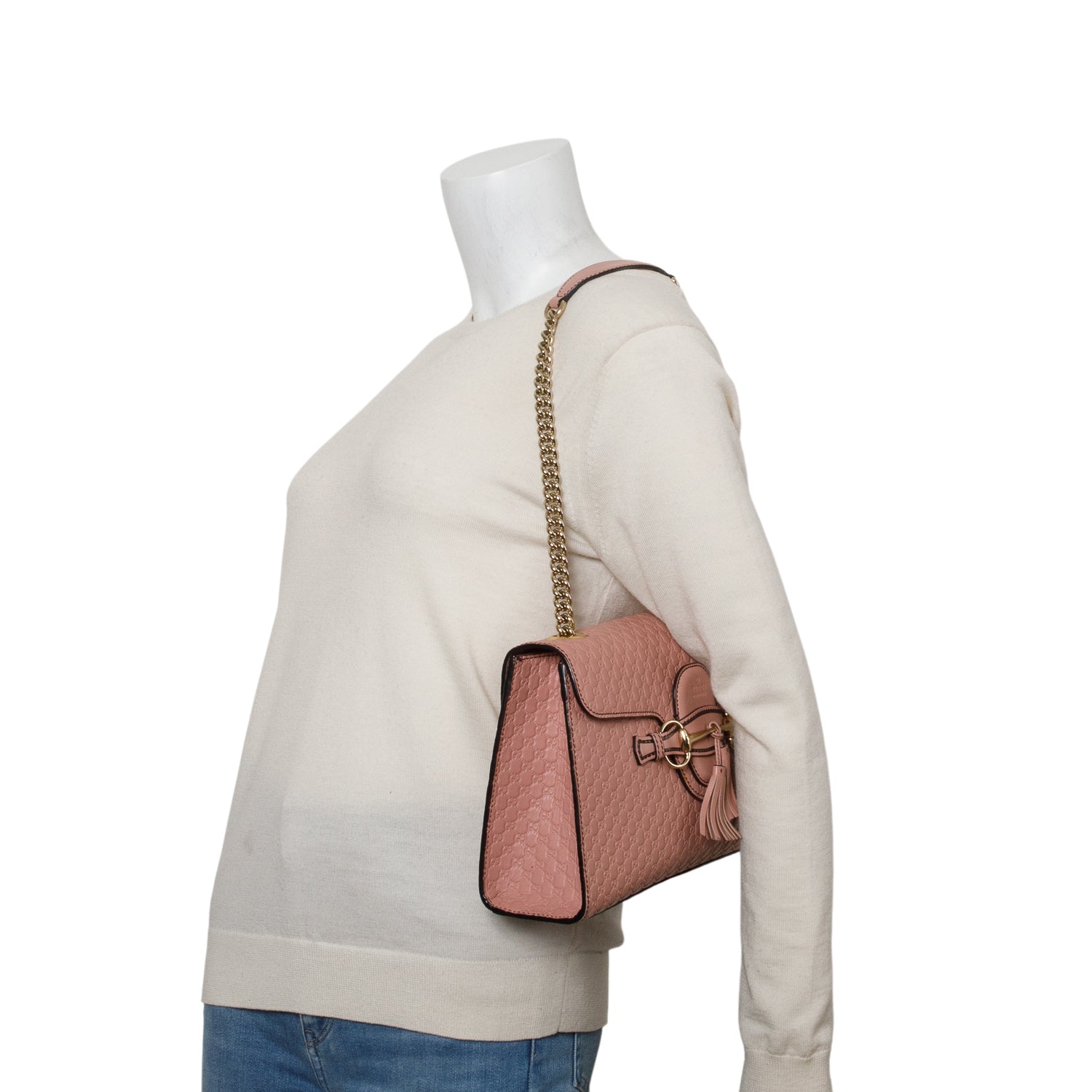 Gucci Pink Signature Leather Medium Emily Chain Shoulder Bag