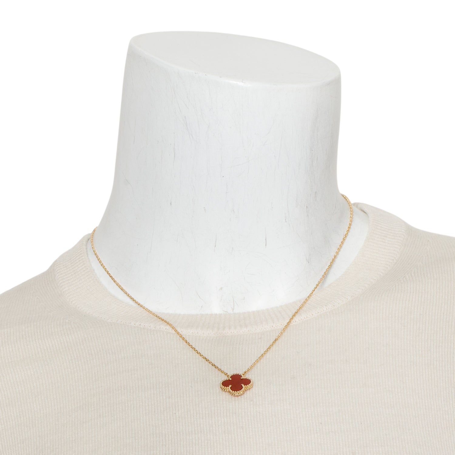 Van Cleef & Arpels 18k Yellow Gold Vintage Alhambra Carnelian Pendant Necklace