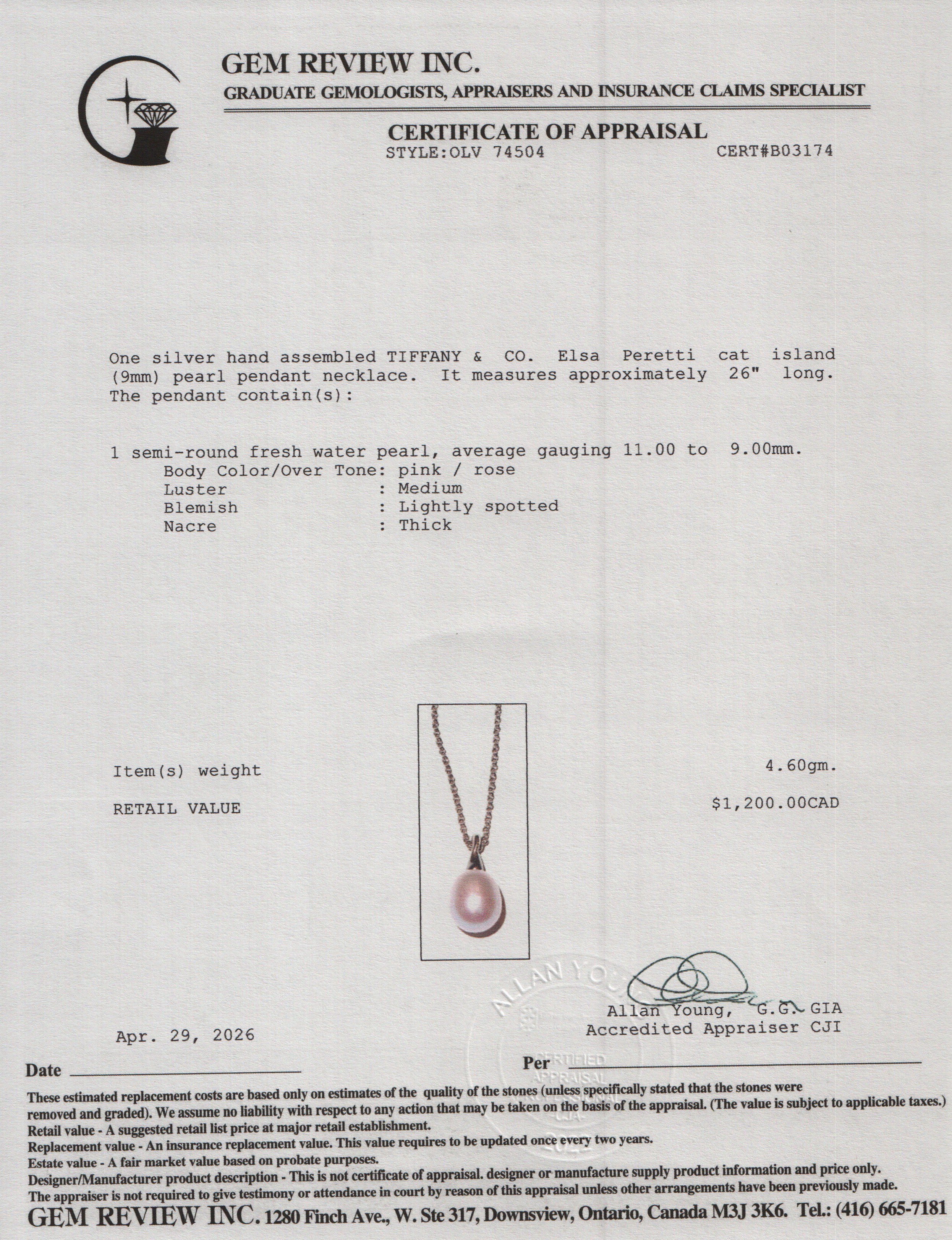 Tiffany & Co. Elsa Peretti Sterling Silver Cat Island Pearl Pendant Necklace