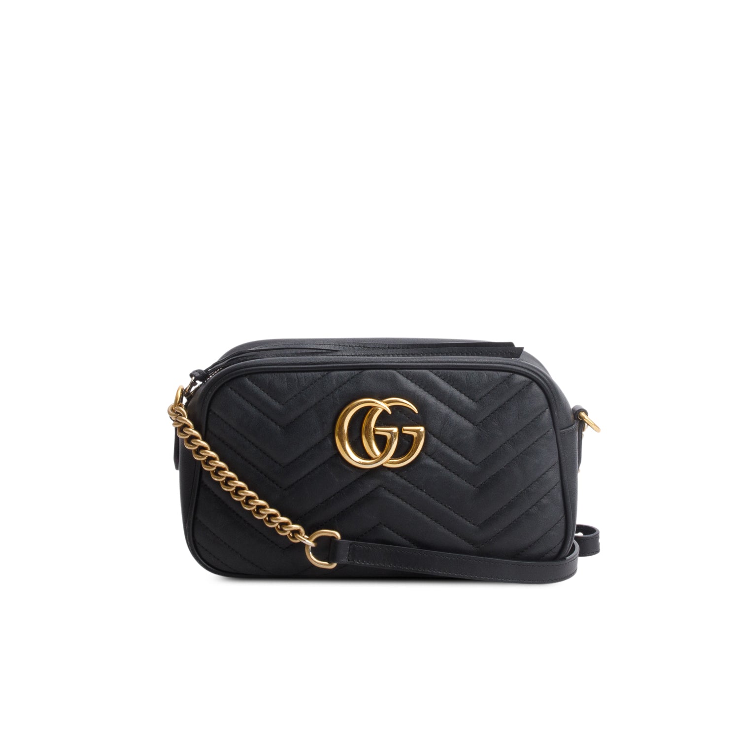 Gucci Black Matelasse Leather GG Marmont Small Camera Bag w/ Box