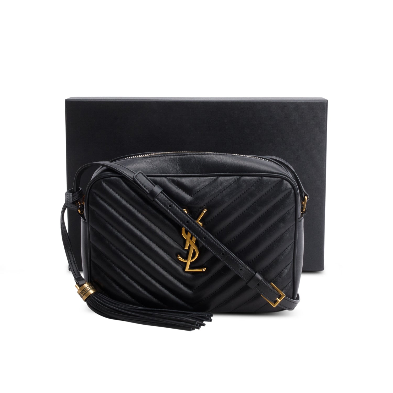 Saint Laurent 2021 Black Calfskin Matelasse Monogram Lou Camera Bag w/ Box