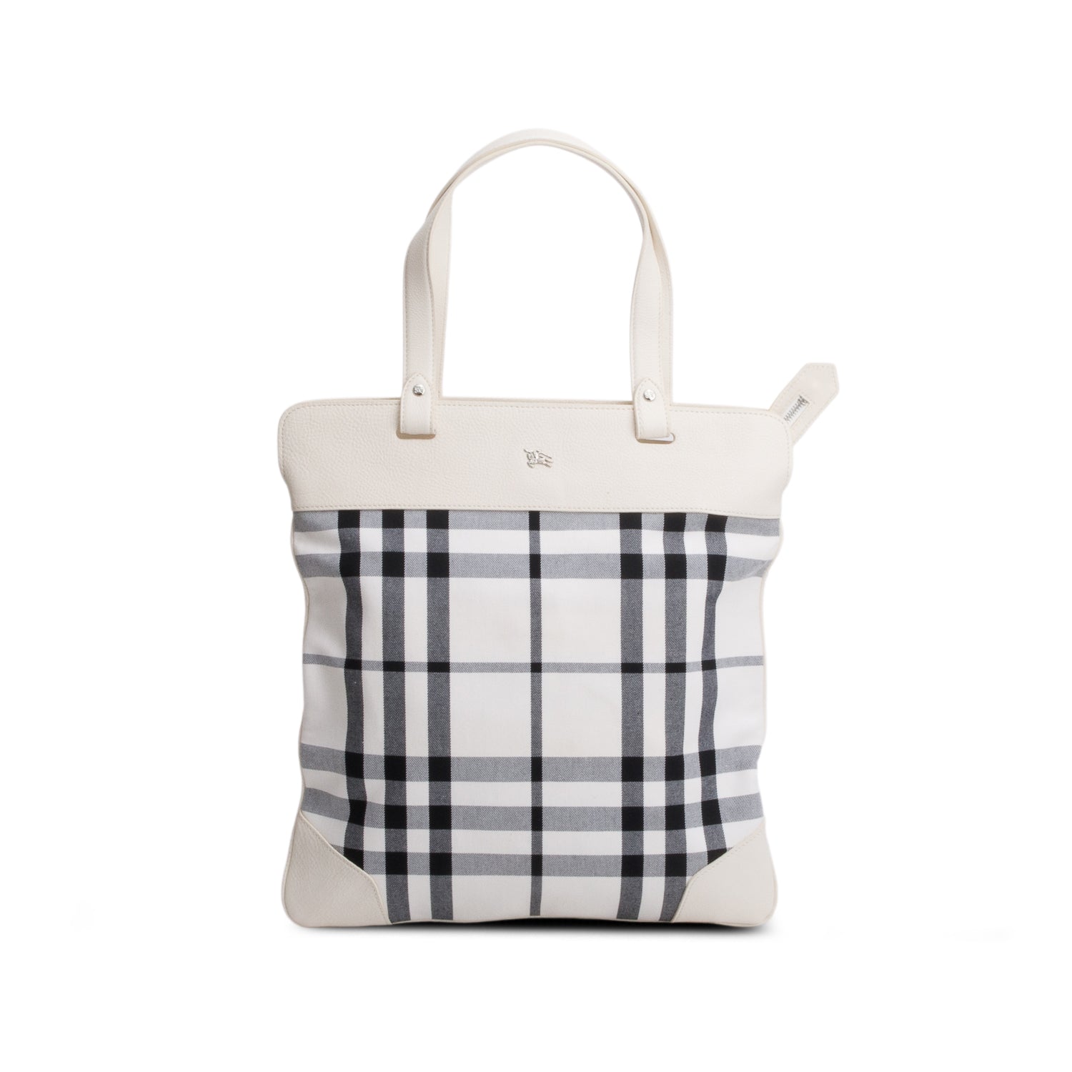 Burberry White Check Canvas Stowell Roll-Up Tote