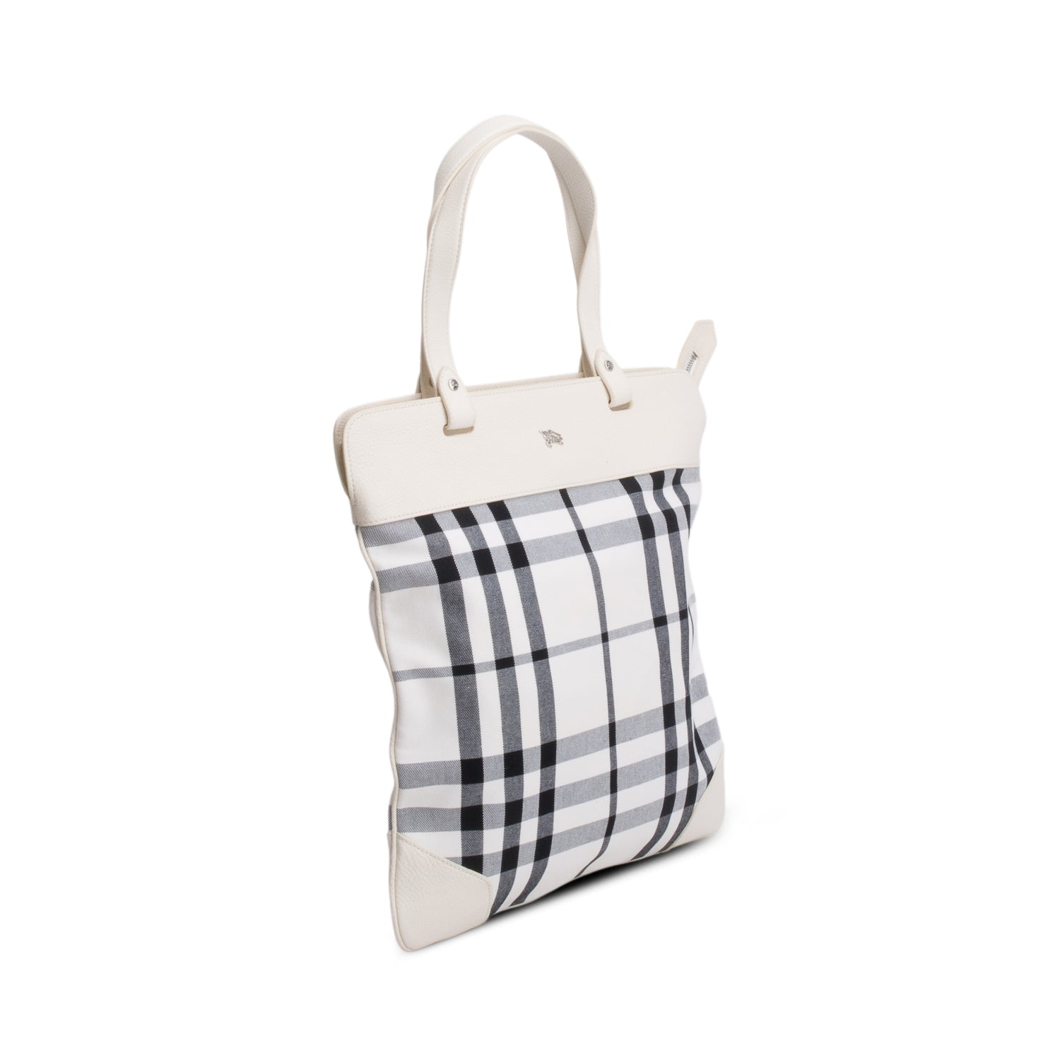 Burberry White Check Canvas Stowell Roll-Up Tote
