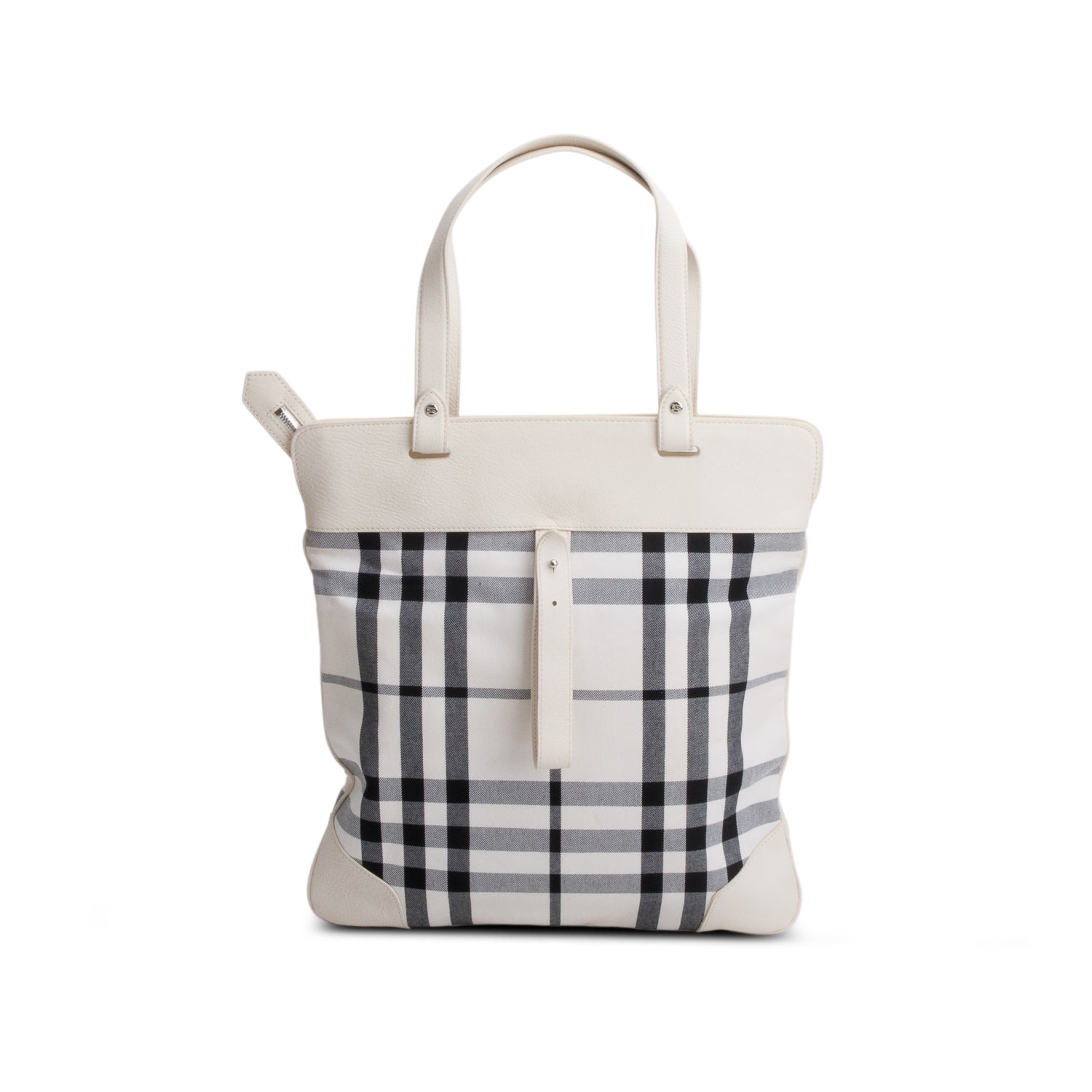 Burberry White Check Canvas Stowell Roll-Up Tote