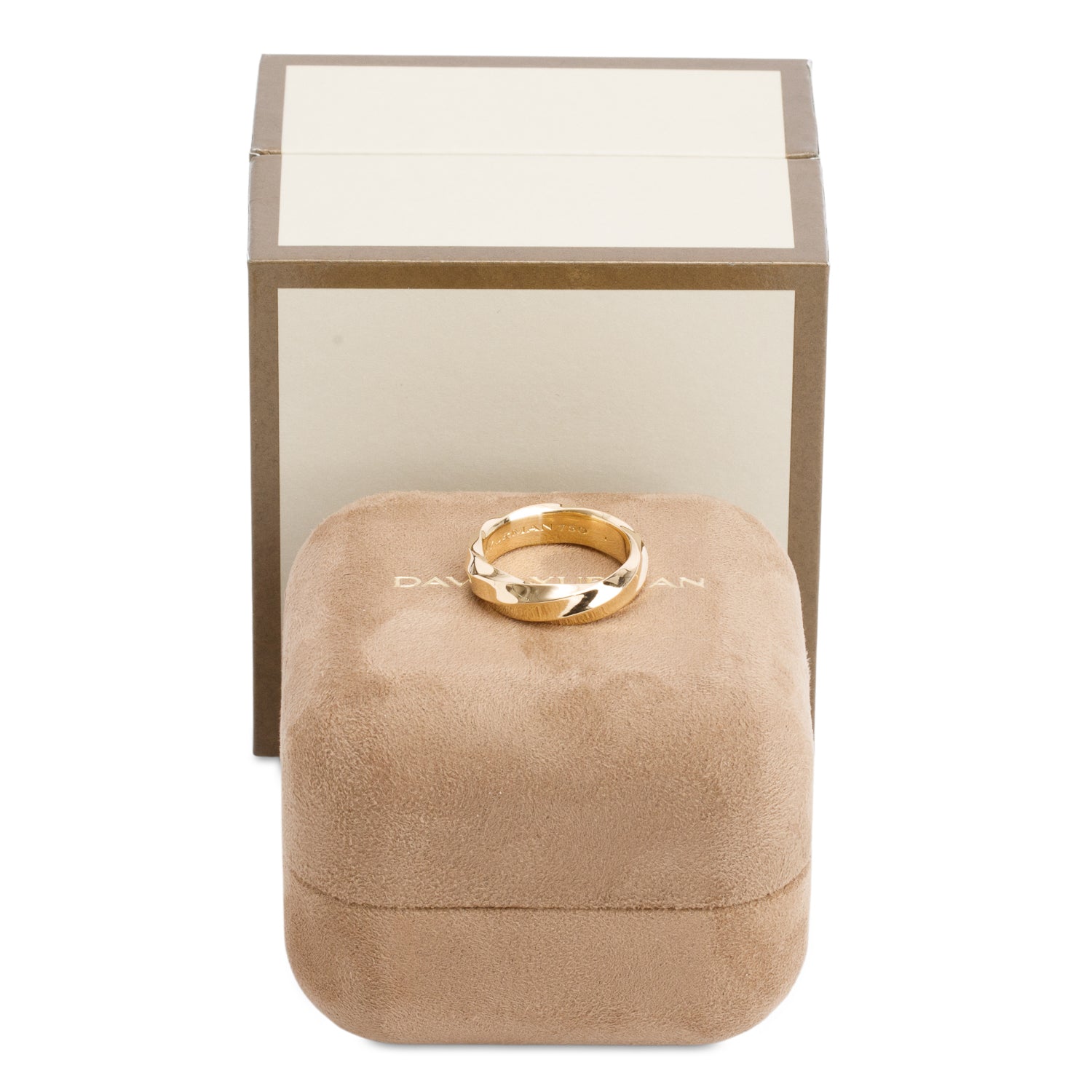 David Yurman 18k Yellow Gold Cable Edge Band Ring, Size 8.5 w/ Box