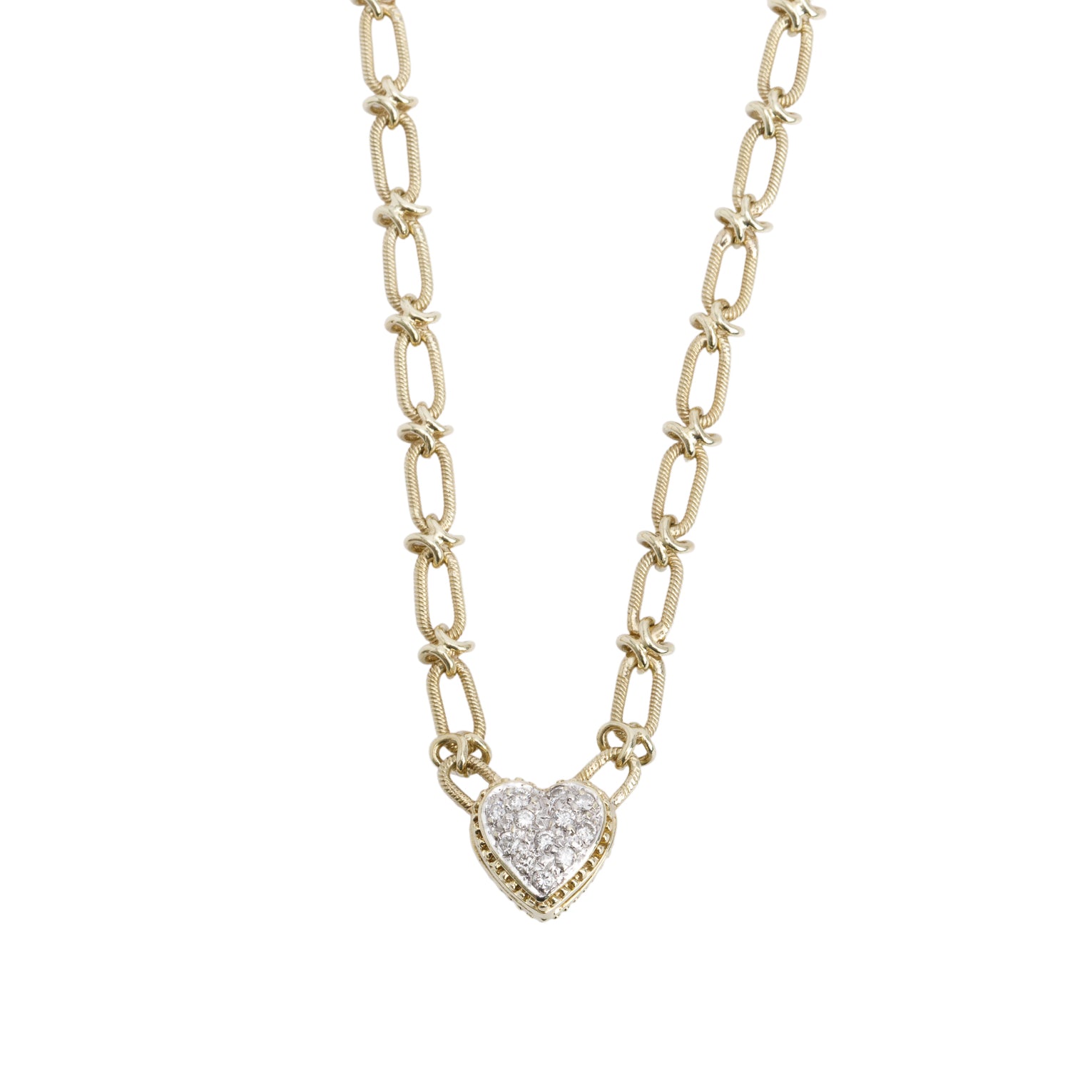 David Yurman Vintage 14k Yellow Gold Pave Diamond Cable Heart Pendant Necklace