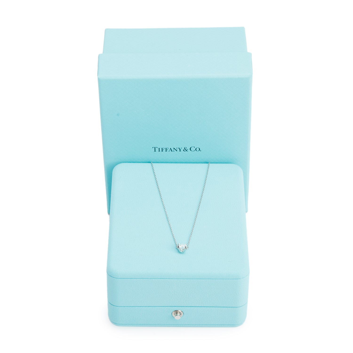 Tiffany & Co. Platinum 0.59 ct. Princess Cut Diamond Solitaire Pendant Necklace w/ Box & Diamond Certificate