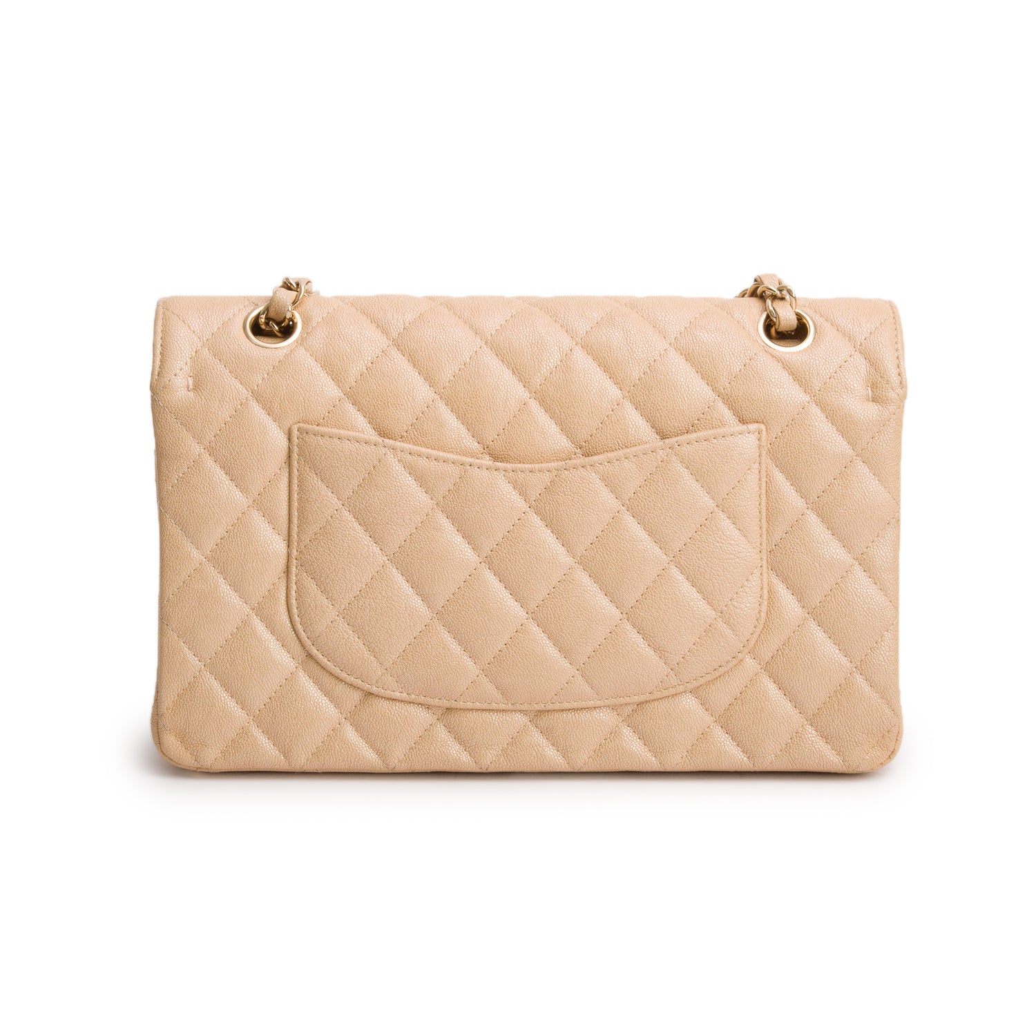 Chanel Beige Iridescent Caviar Leather Classic Medium Double Flap Bag w/ Box