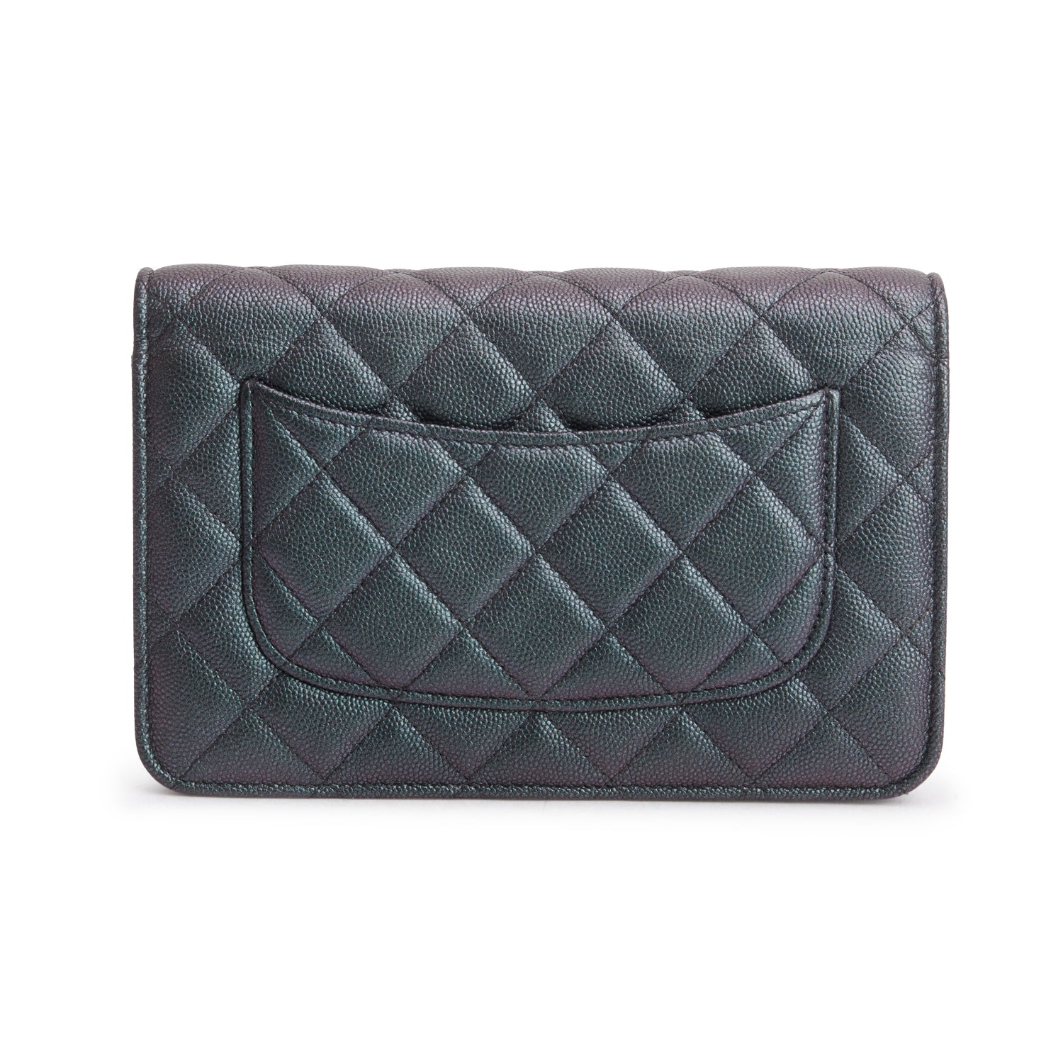 Chanel Blue Iridescent Caviar Quilted Classic Wallet on Chain w/ Authenticity Card