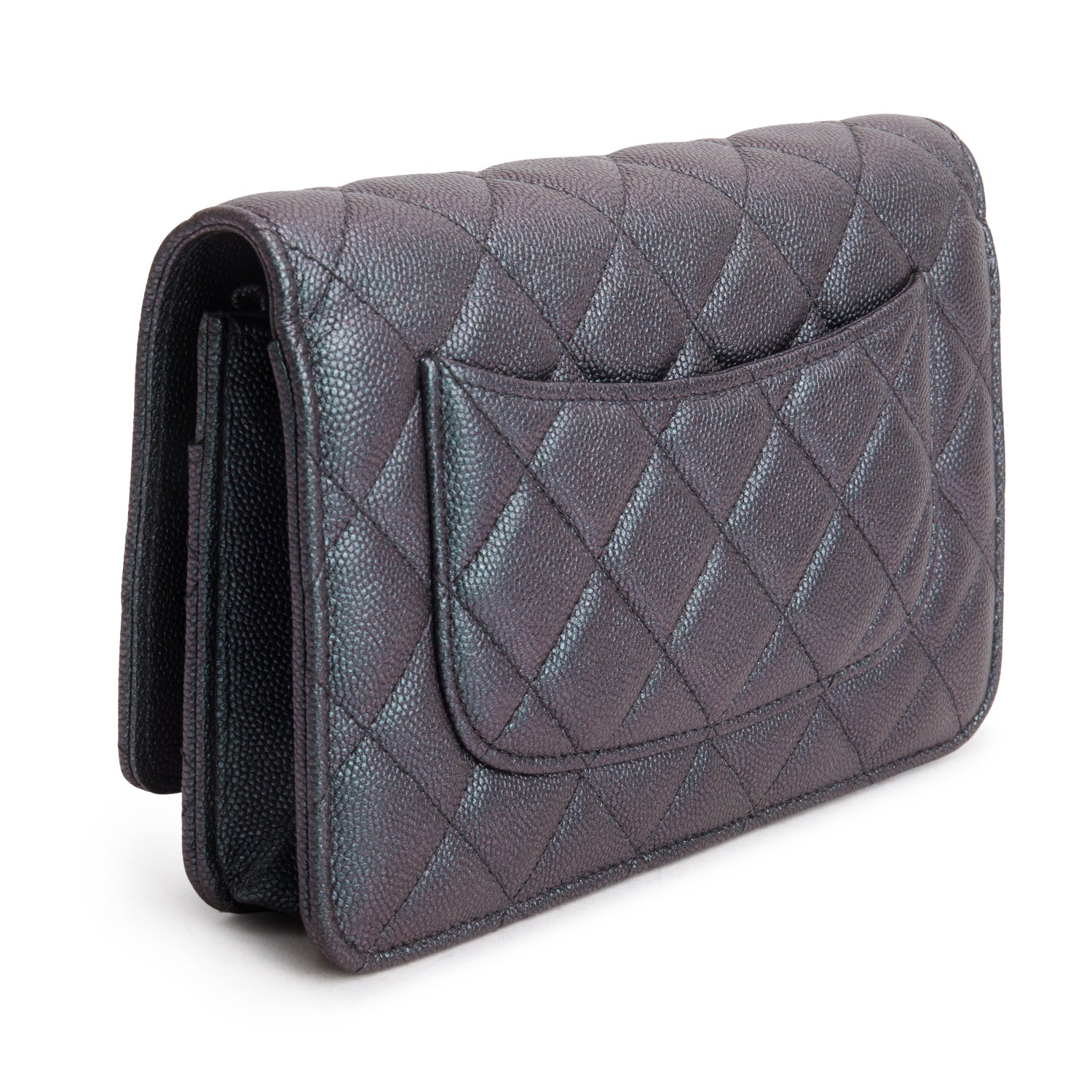 Chanel Blue Iridescent Caviar Quilted Classic Wallet on Chain w/ Authenticity Card