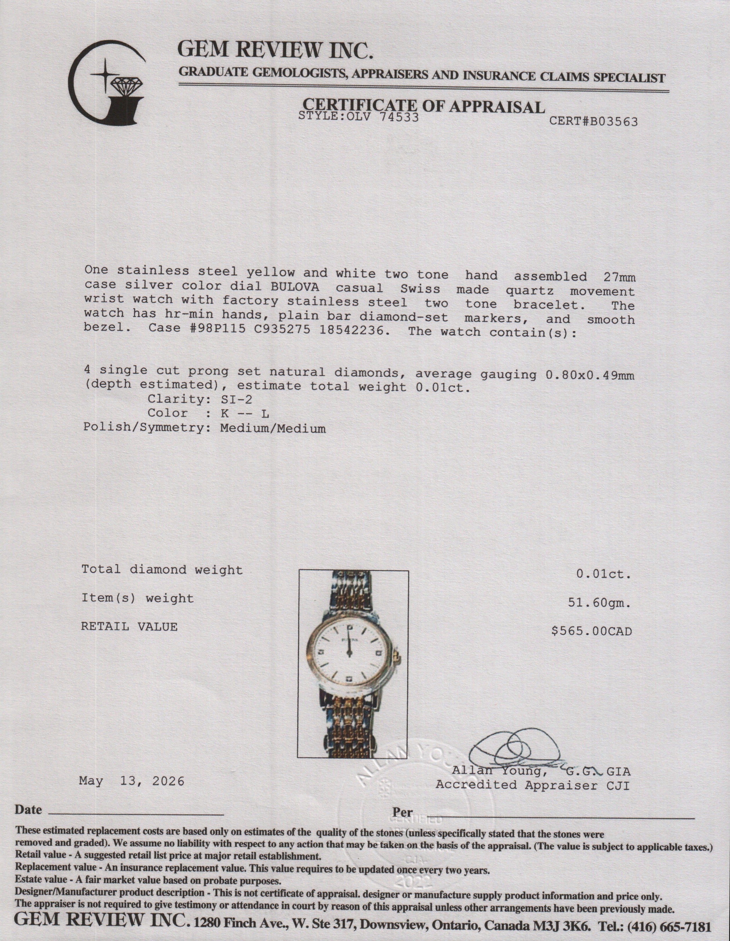 Bulova Two-Tone Stainless Steel Casual 27 MM Quartz Watch Silver Diamond Dial 98P115 w/ Box