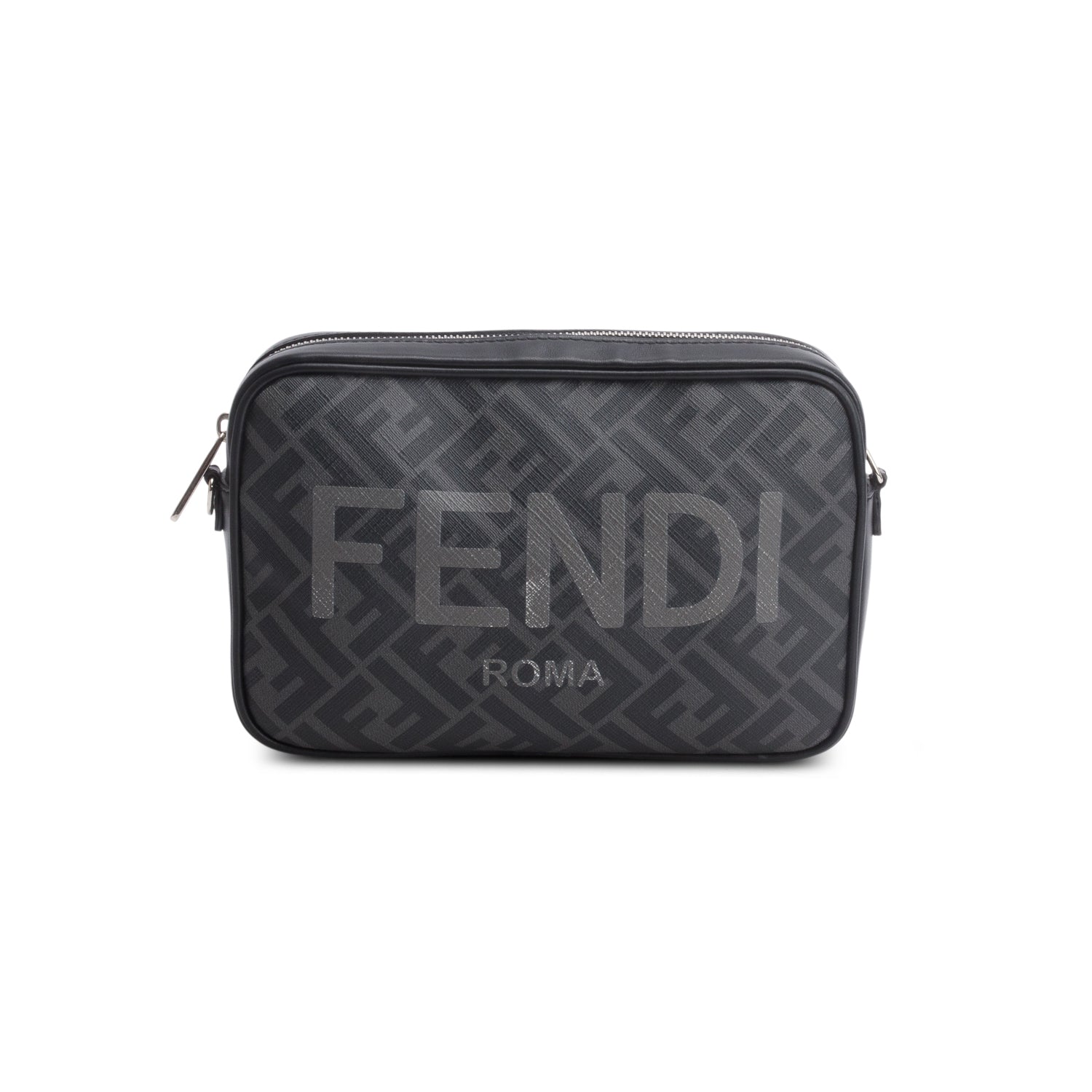 Fendi Black Leather FF Zucca Canvas Camera Case Bag