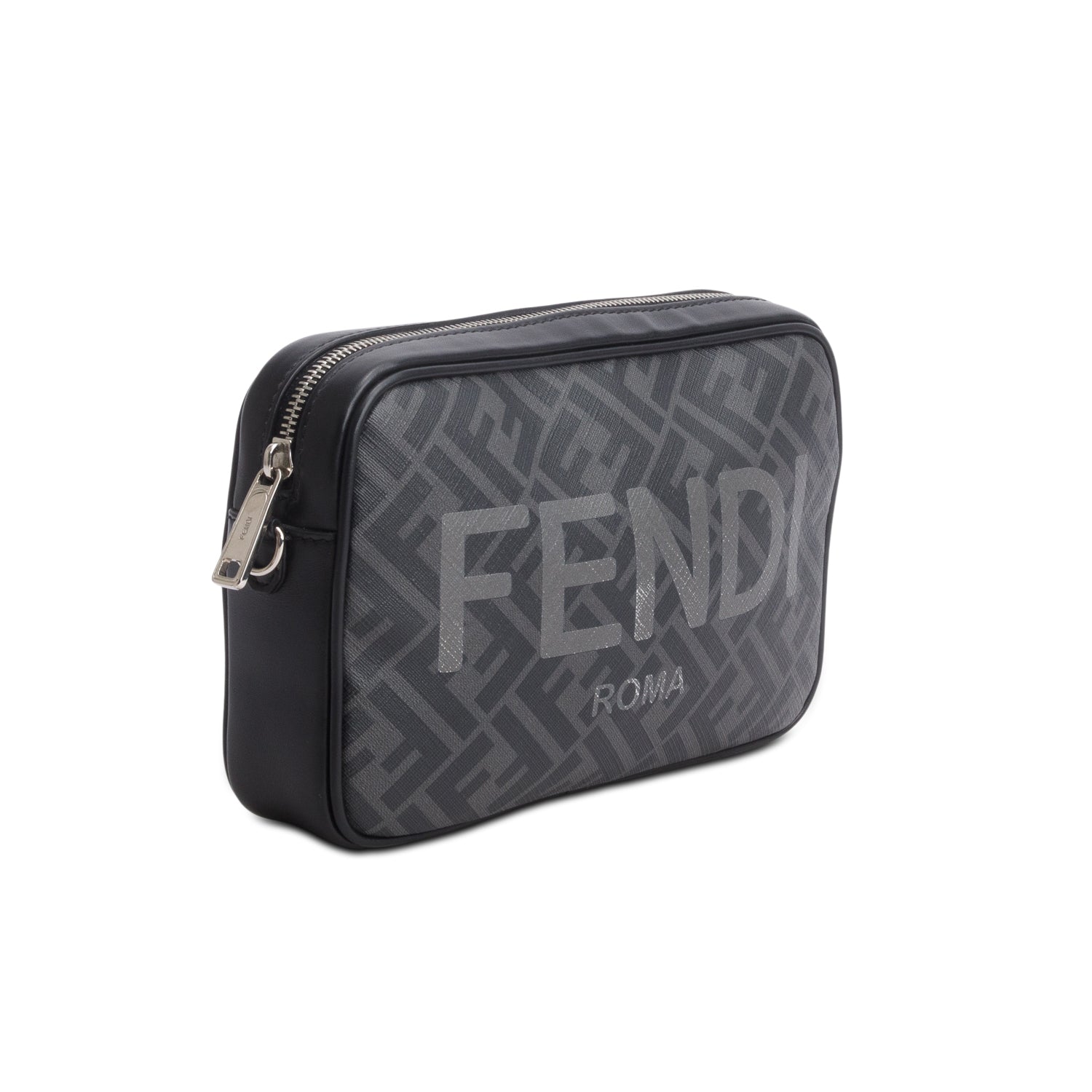 Fendi Black Leather FF Zucca Canvas Camera Case Bag