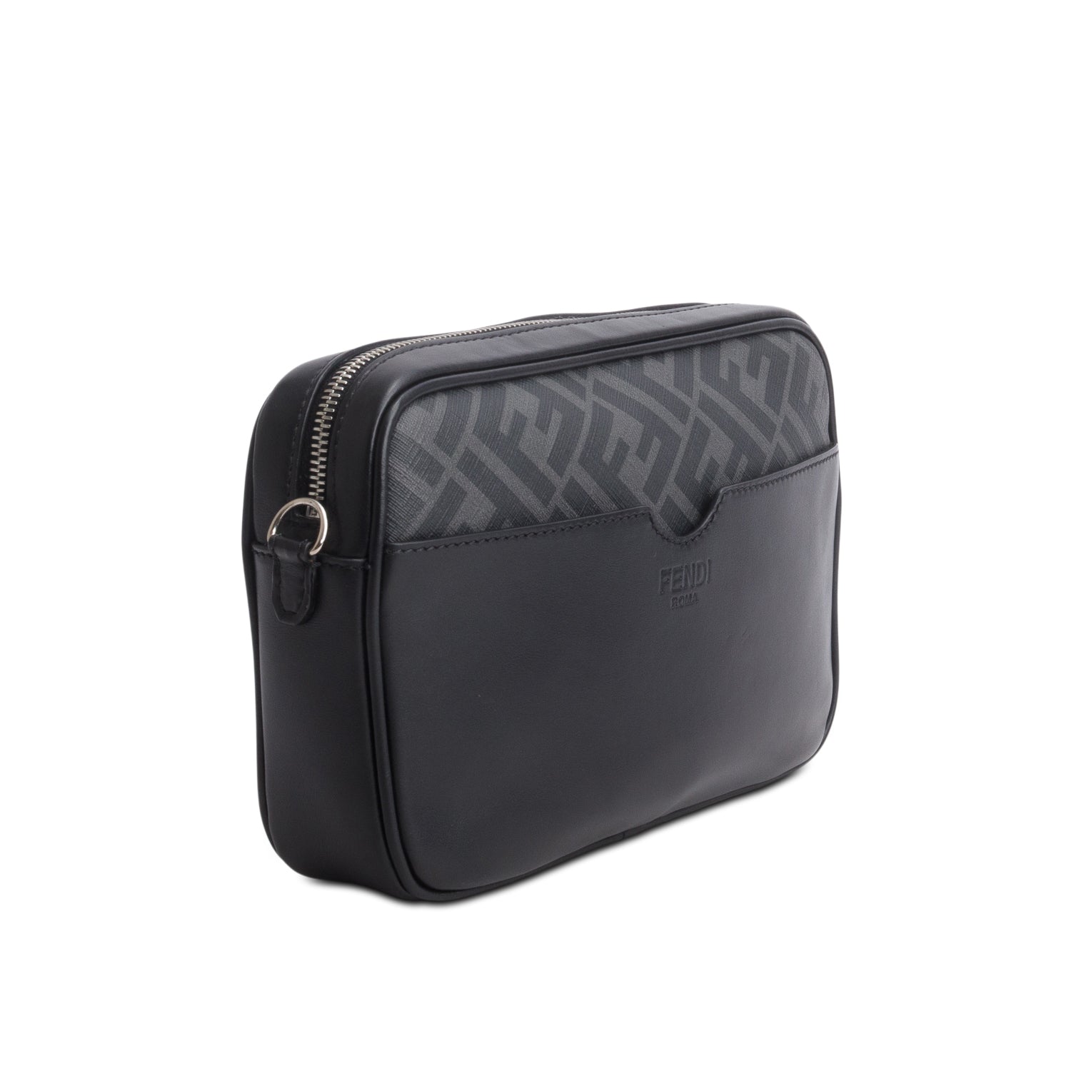 Fendi Black Leather FF Zucca Canvas Camera Case Bag