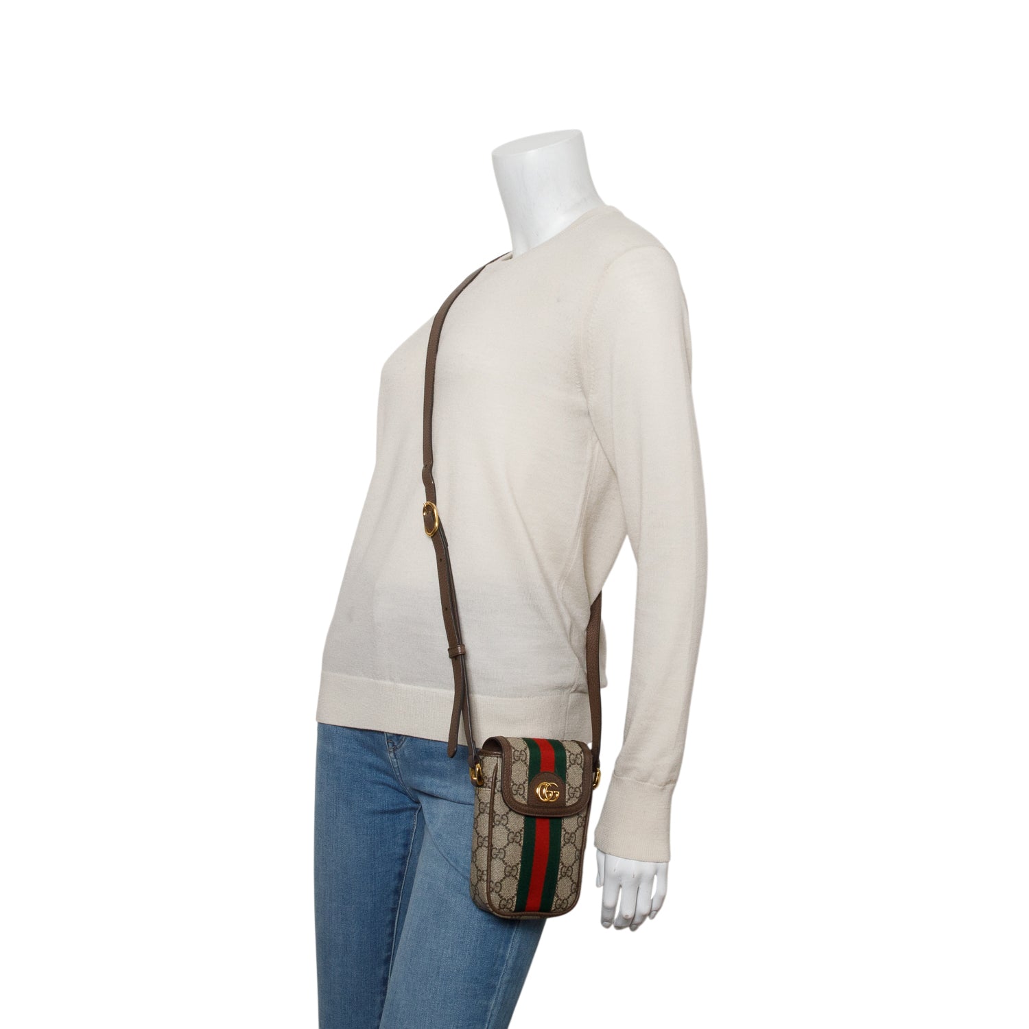 Gucci GG Supreme Monogram Web Ophidia Phone Crossbody Bag
