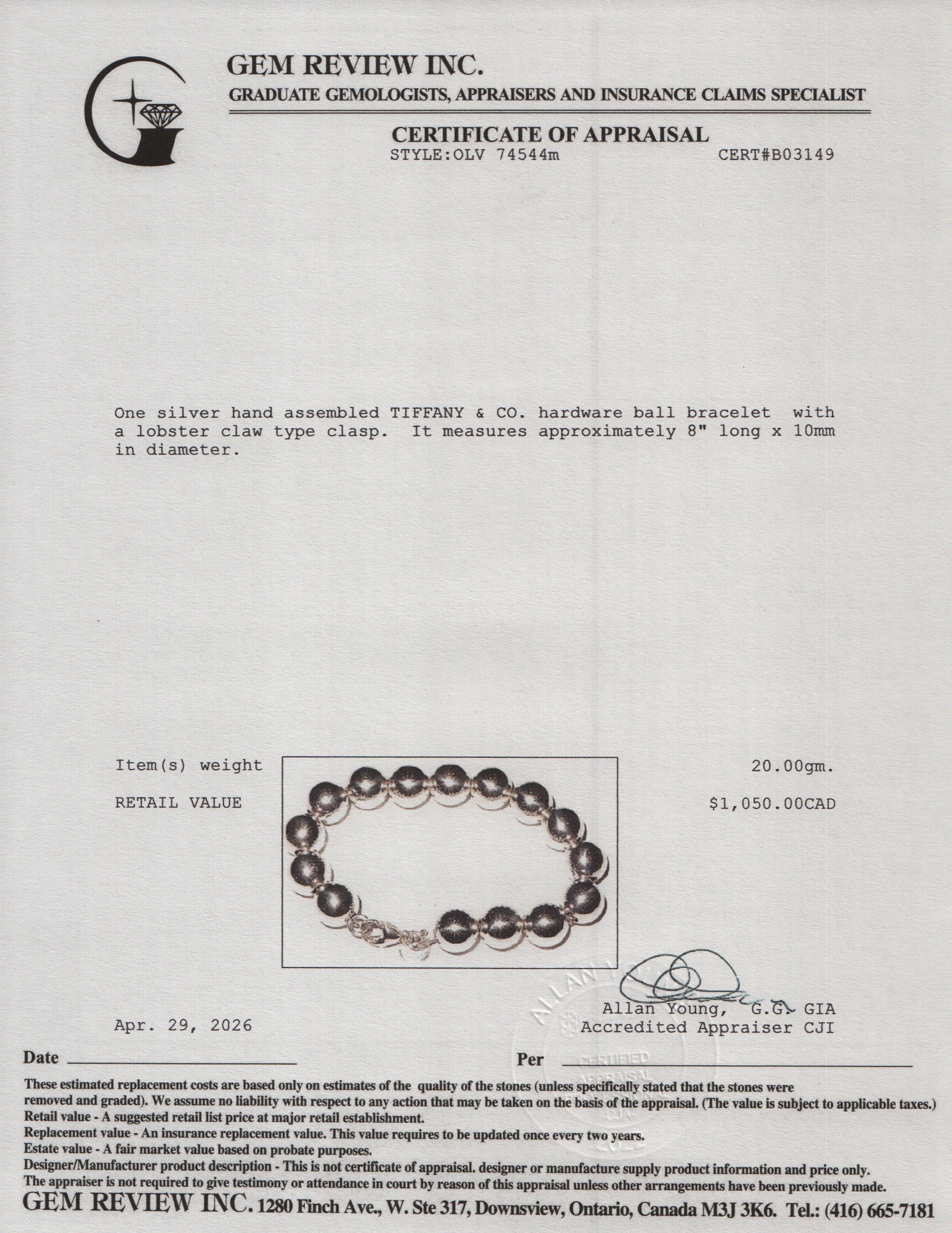 Tiffany & Co. Sterling Silver 10 MM HardWear Ball Bracelet
