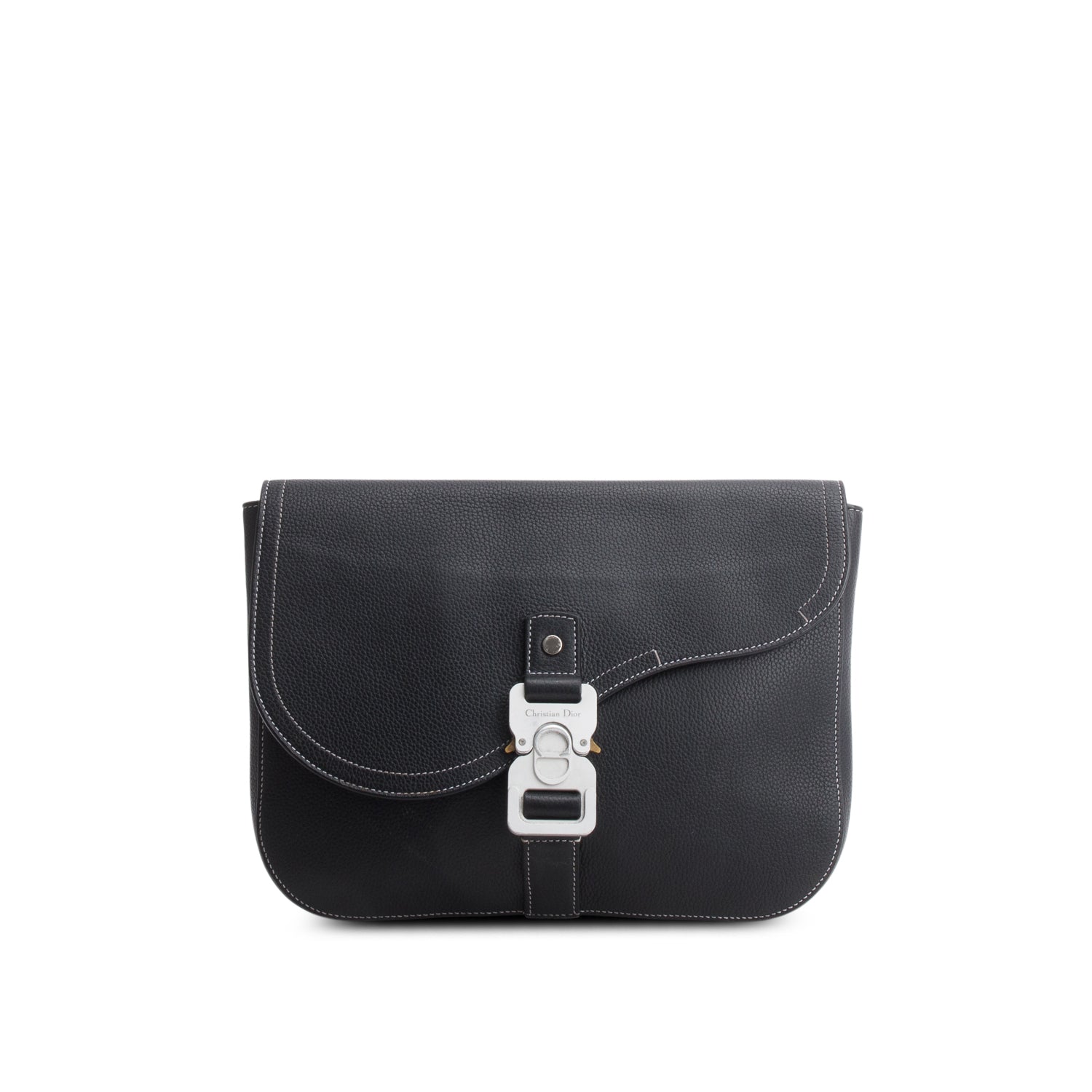 Christian Dior 2023 Black Grained Calfskin Saddle Pouch