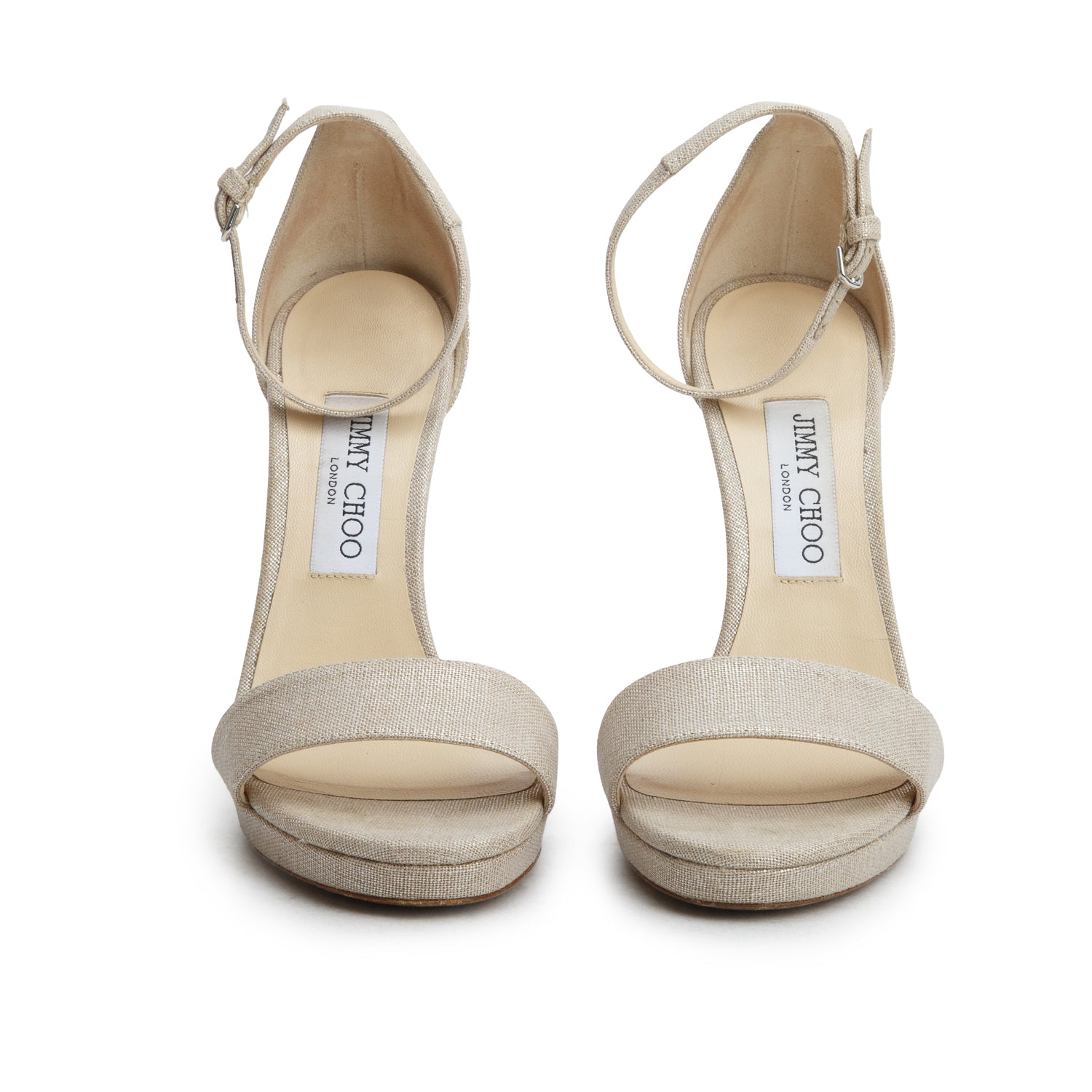 Jimmy Choo Metallic Silver Linen Misty 120 Sandals, Women's Size 38 w/ Box