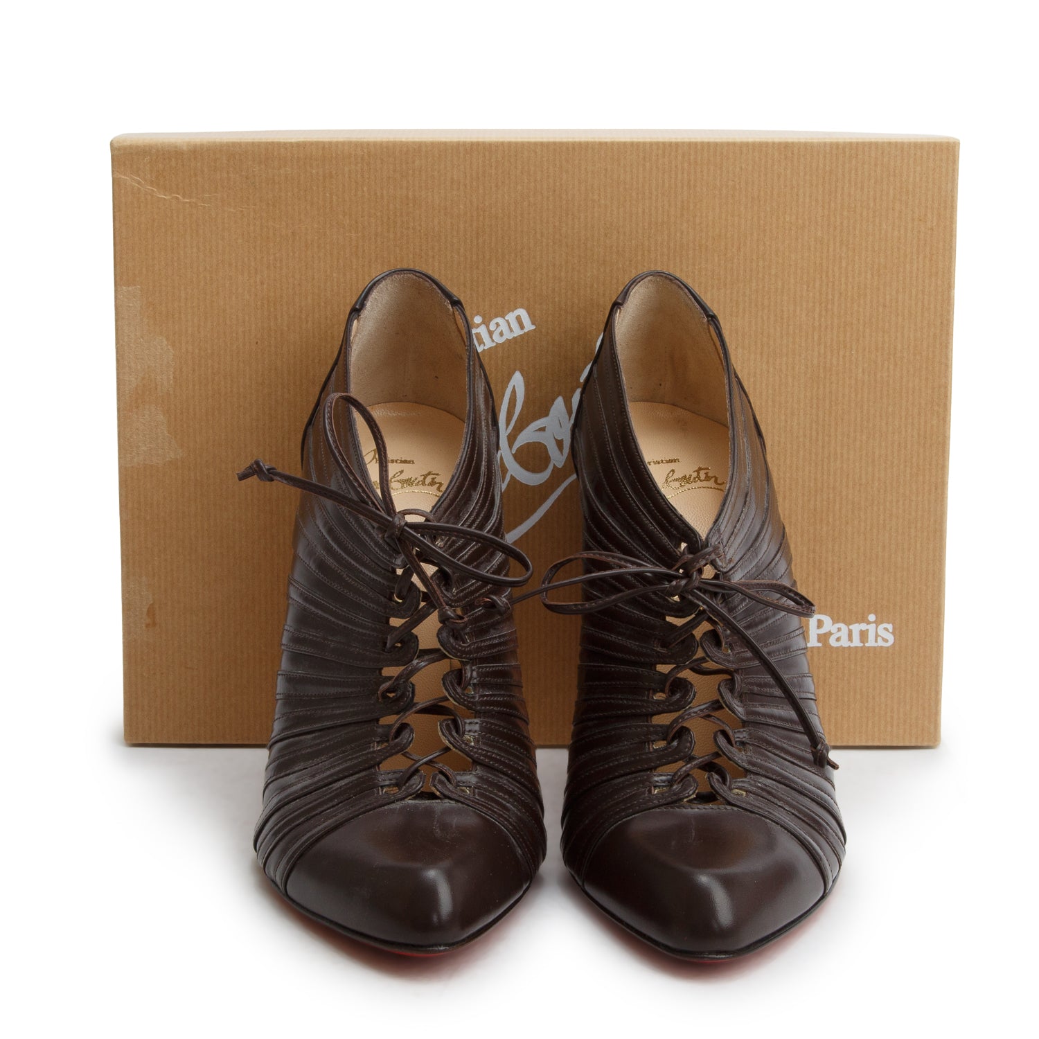 Christian Louboutin Brown Apollo Calf Inverness 100 Booties, Women's Size 40.5 w/ Box