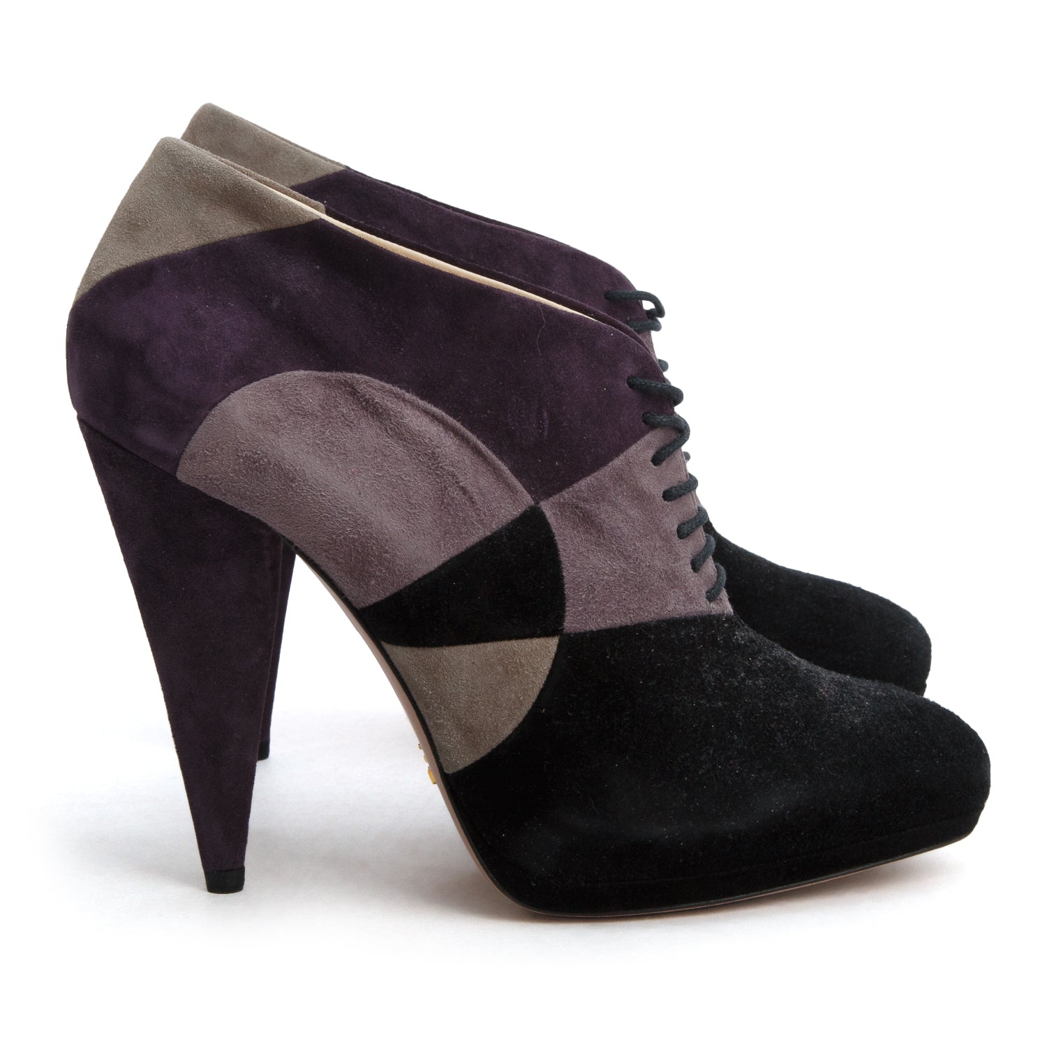 Prada Purple Suede Patchwork Booties, Women's Size 40 w/ Box