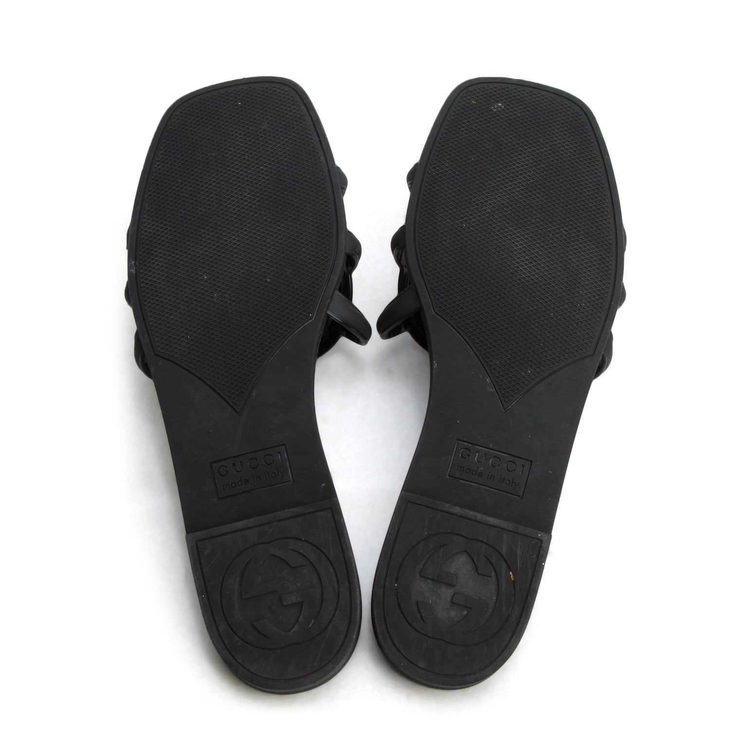 Gucci Black Rubber Interlocking G Cutout Flat Slide Sandals, Women's Size 37 w/ Box
